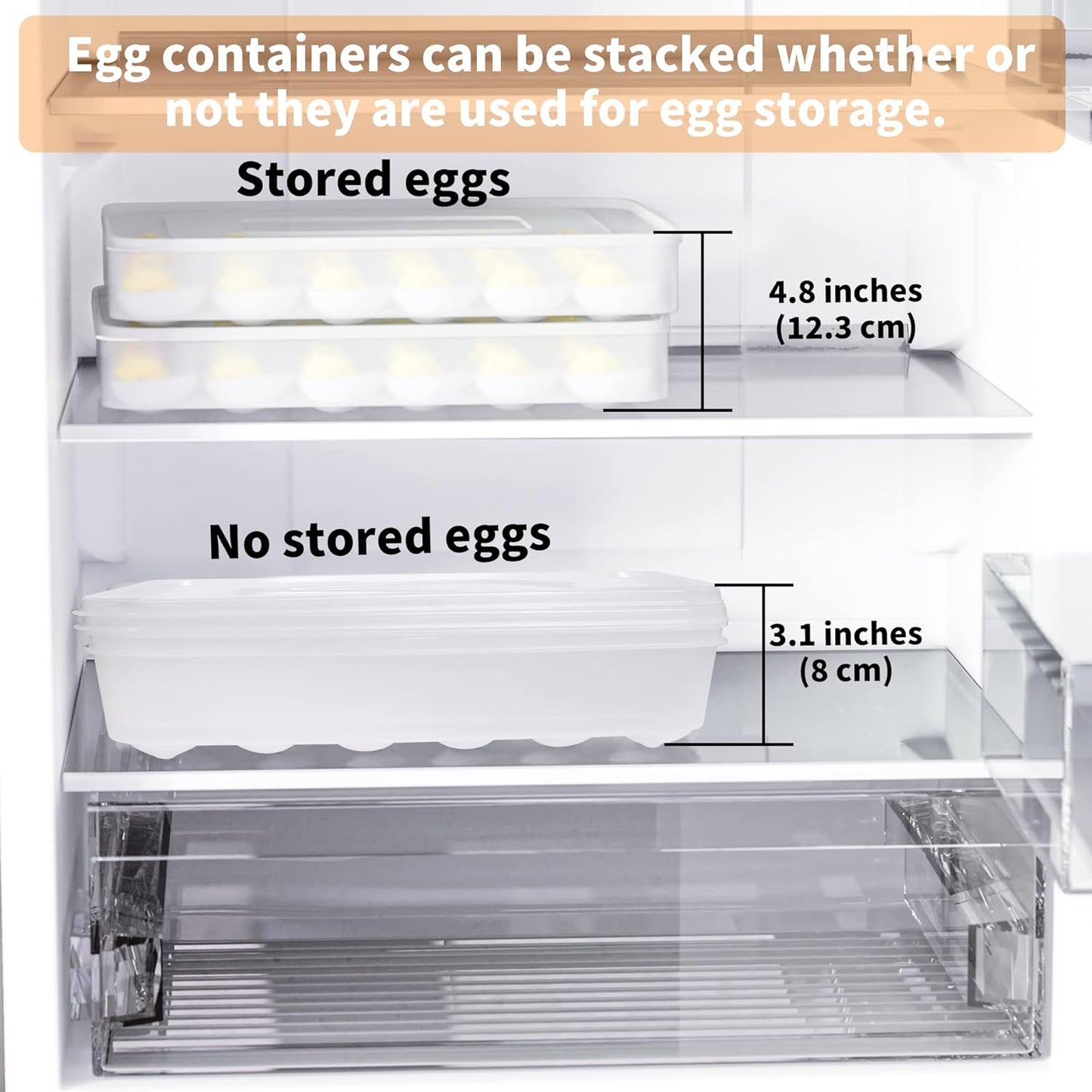 77L Deviled Egg Containers with Lid, (Set of 2), Plastic Deviled Egg Carrier Tray for 60 Eggs, Clear Storage Egg Holder for Refrigerator, Fridge Stackable Countertop Portable Egg Dispenser