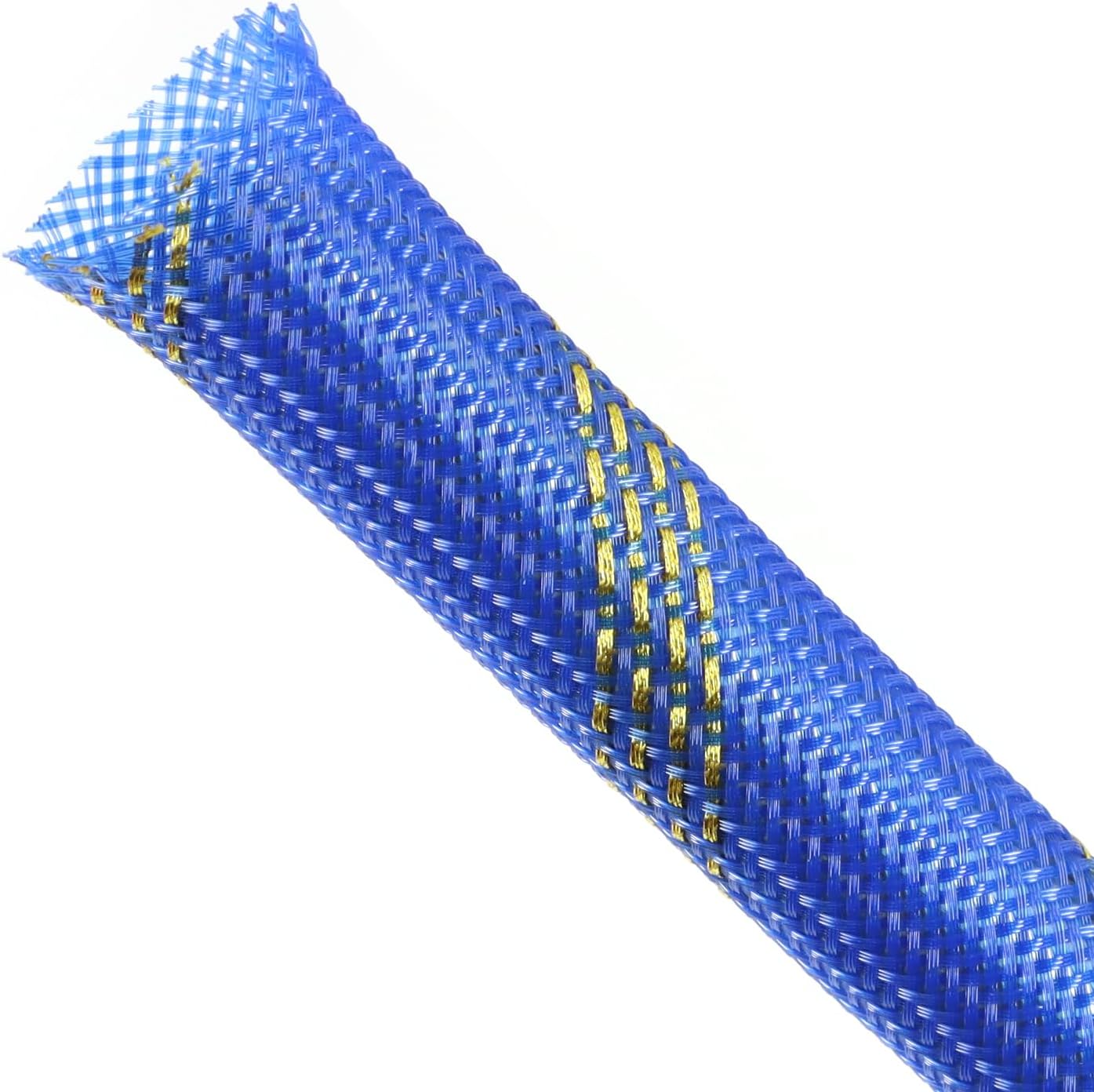 Braided Cable Sleeving, PET Expandable Braided Cable Sleeve, Flexible Mesh Sleeving Cord Management for Audio Video and Other Home Device, Cord Protector from Pets (Blue Gold, 1/8" x 25ft)