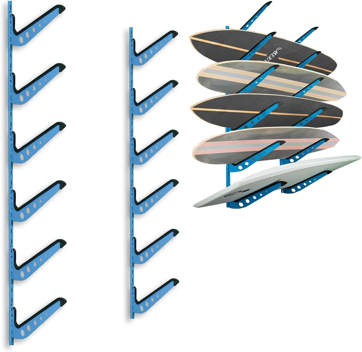 Snowboard Wall Mount, Adjustable 5/6 Board Surfboard Rack, Surfboard Wall Hangers for Surfboard, Wakeboard, and Snowboard Storage at Home or Garage