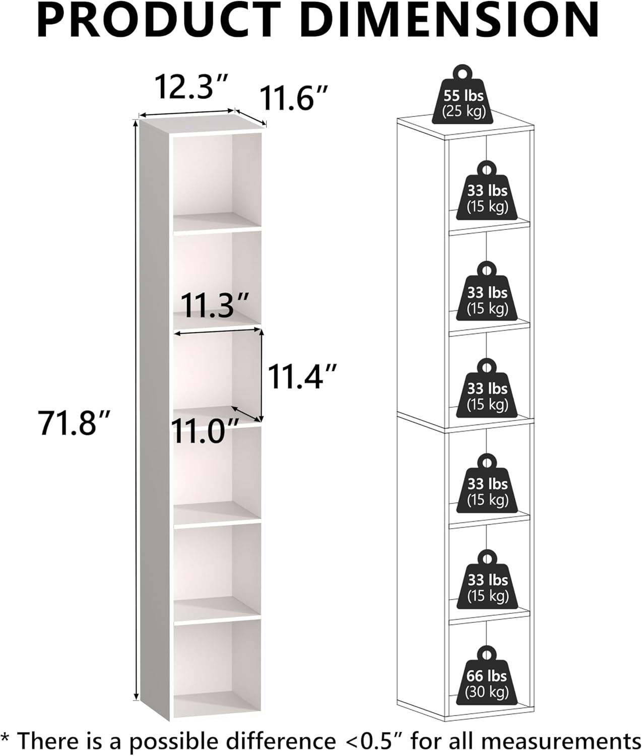 6 Cube Storage Organizer, 6 Tier Vertical Cube Bookcase Freestanding Storage Display Organizer for Home Office, Six Cubes Open Shelf Bookshelf (White, 6 Cube)