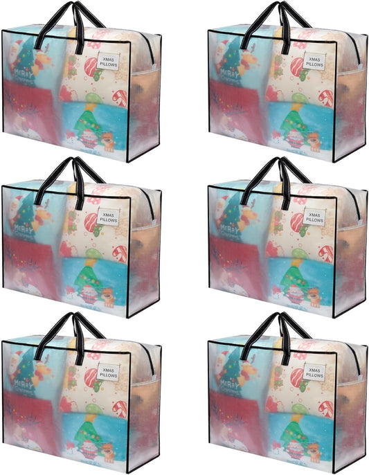 VENO 6 Pack Heavy Duty Moving Bags, Storage Bags, Packing Supplies, Top Zipper, Storage Totes for Camping, Clothes, Bedding, Comforters, Pillows (27 Gallon Clear, 6 Pack)