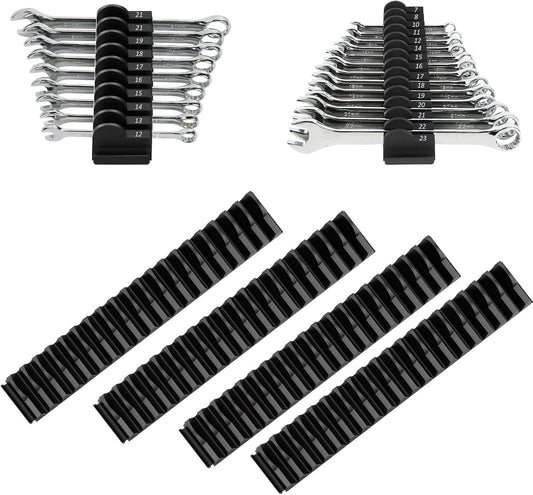 80 pcs Modular Wrench Organizers for Tool Drawers - Wrench Rack with Metric & SAE Labels, Perfect Tool Storage Holder. Gift for father, brother and boyfriend (No Magnet, Black)