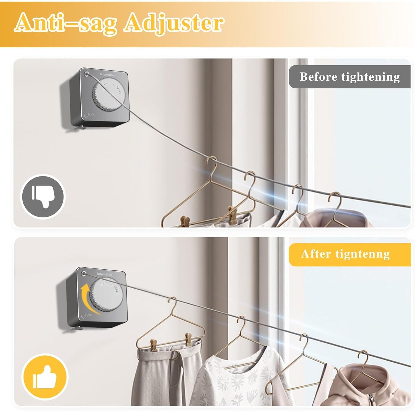 Retractable Clothesline Indoor, Non-Sagging Outdoor Clothes Line retracting,13.8 Ft Heavy-Duty Clothes Drying Laundry Line,Wall Mounted Stainless Steel Line（Grey）