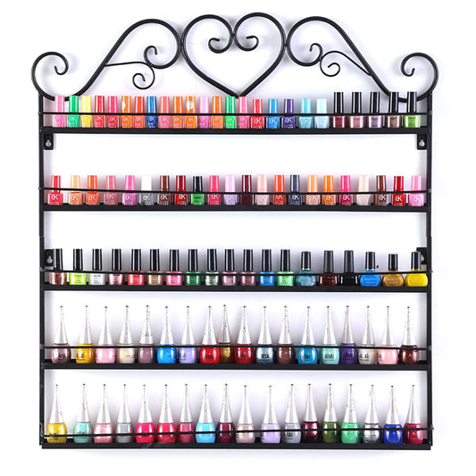 Dazone DIY Mounted 5 Shelf Nail Polish Wall Rack Organizer Holds 100 Bottles Nail Polish or Essential Oils (Black)