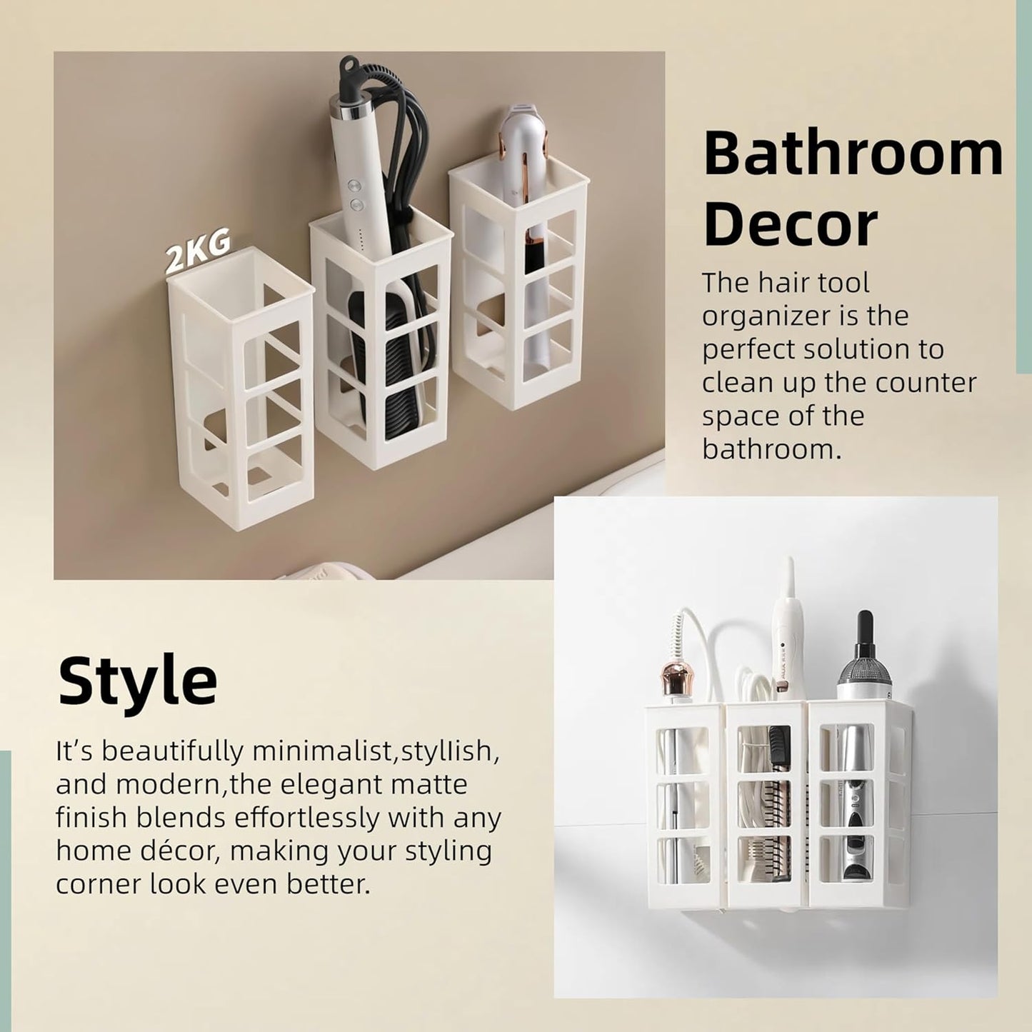 Zdesign Hair Tool Organizer Wall Mount, Hanging Bathroom Tool Organizer for Curling Iron, Flat Iron, Straightener and Hair Dryer Bathroom Storage and Organizer
