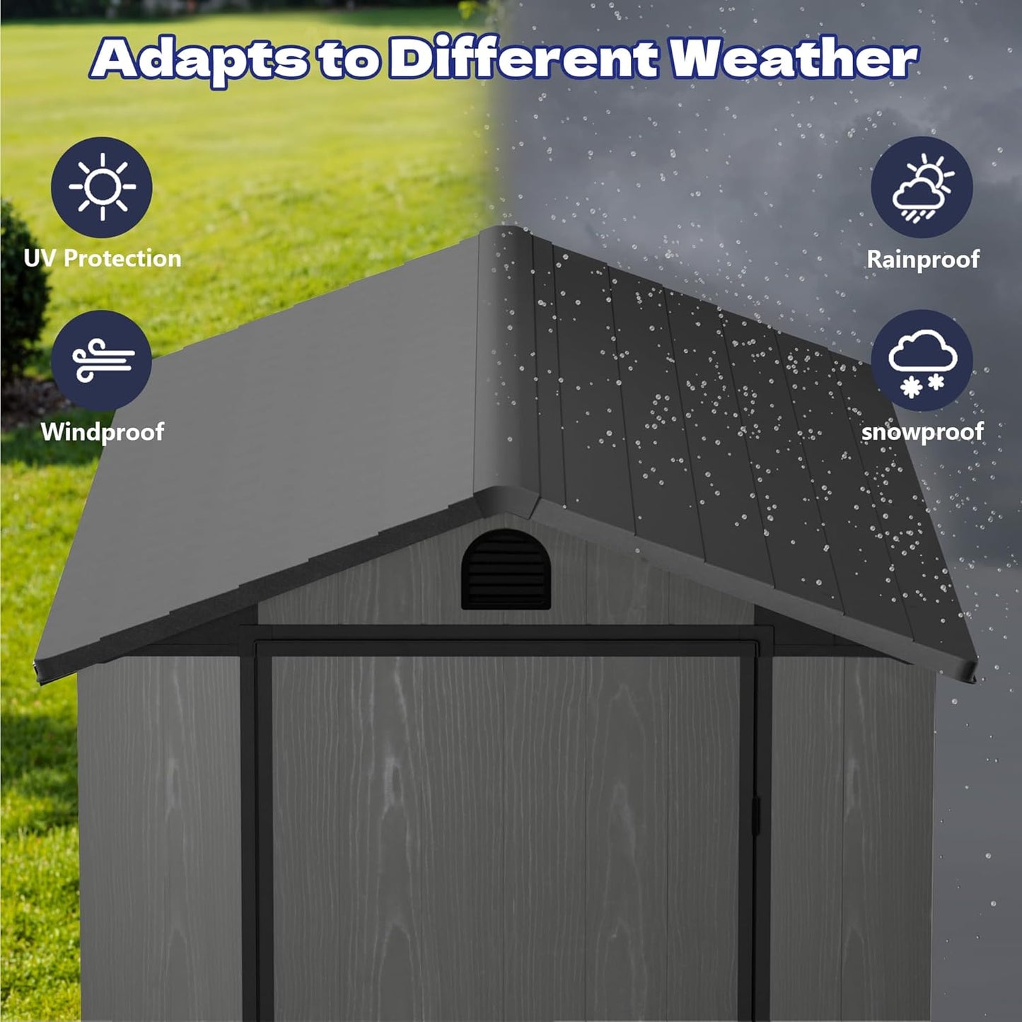 Greesum 4x8FT Plastic Outdoor Storage Shed with Floor, Resin Storaged Sheds with Lockable Door, Window & Vent, All-Weather Tool Sheds for Garden, Backyard, Patio, Dark Gray (One-Piece Panel)