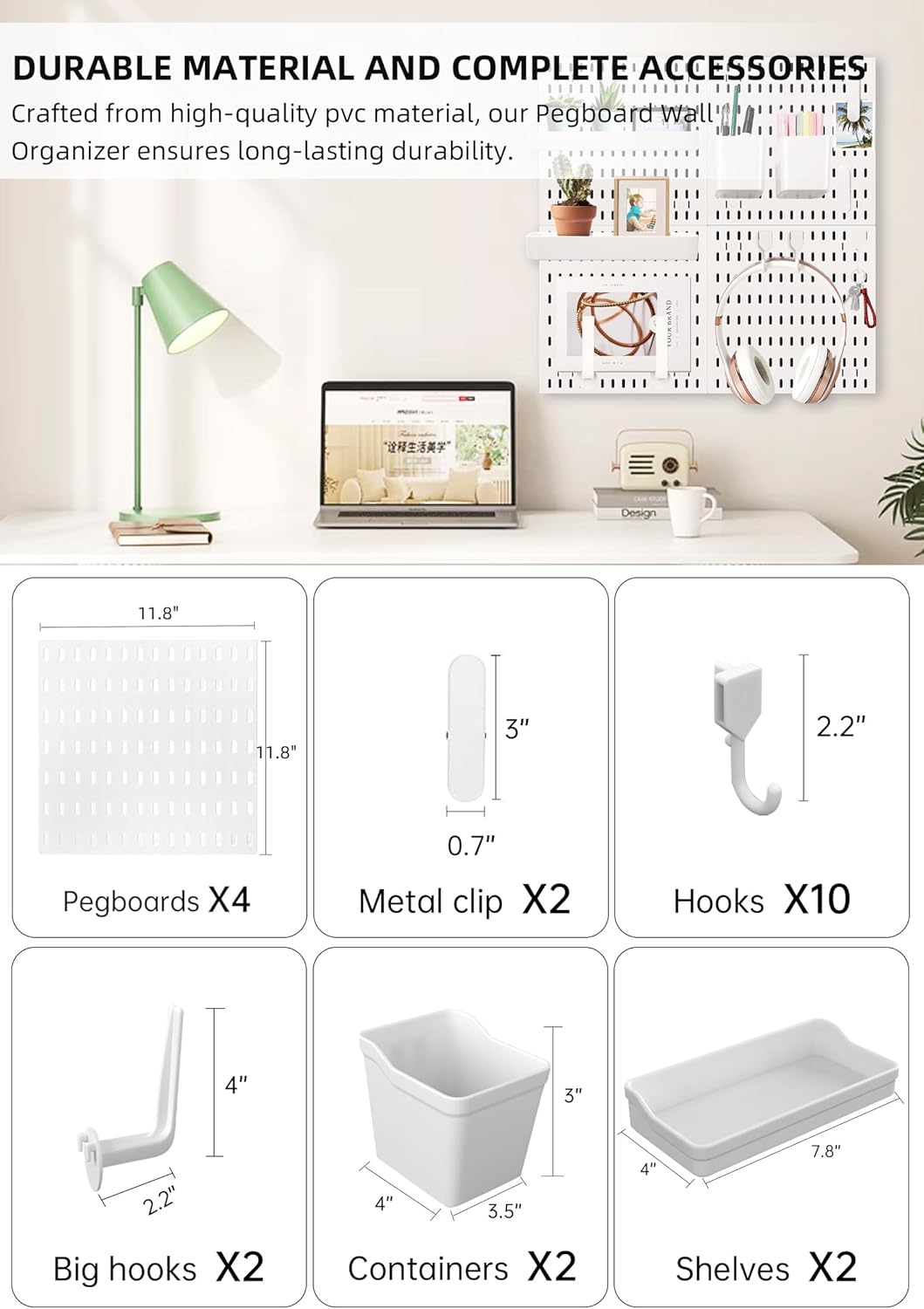 Wall Organizer Peg Board - Elevate And Declutter Your Gaming And Office - Create A Perfectly Structured Space(White)