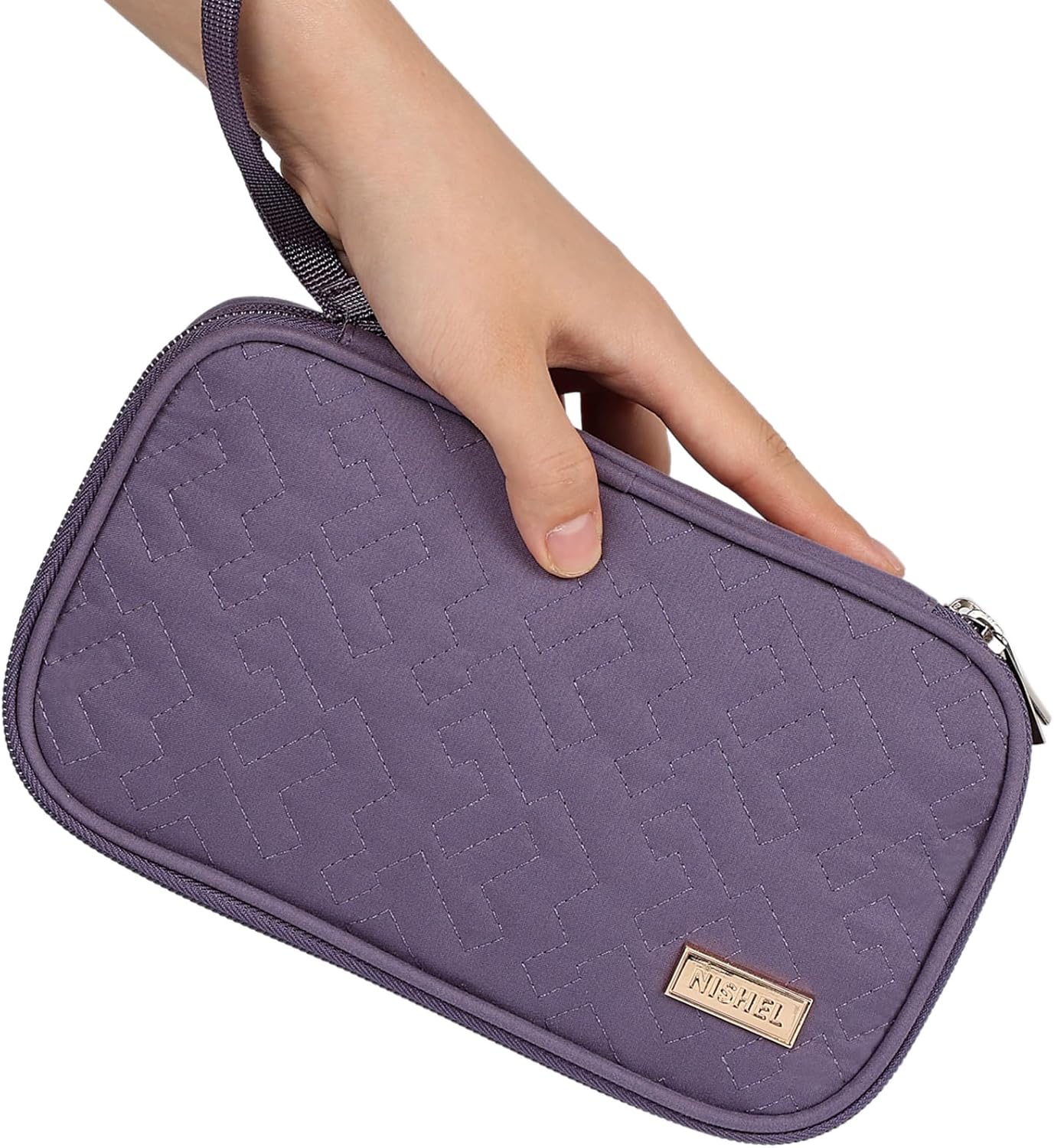 NISHEL Travel Cord Organizer Case, Double Layers Tech Electronic Bag, Essentials for Charger, Cable, Phone, Flash drive, Medium, Purple