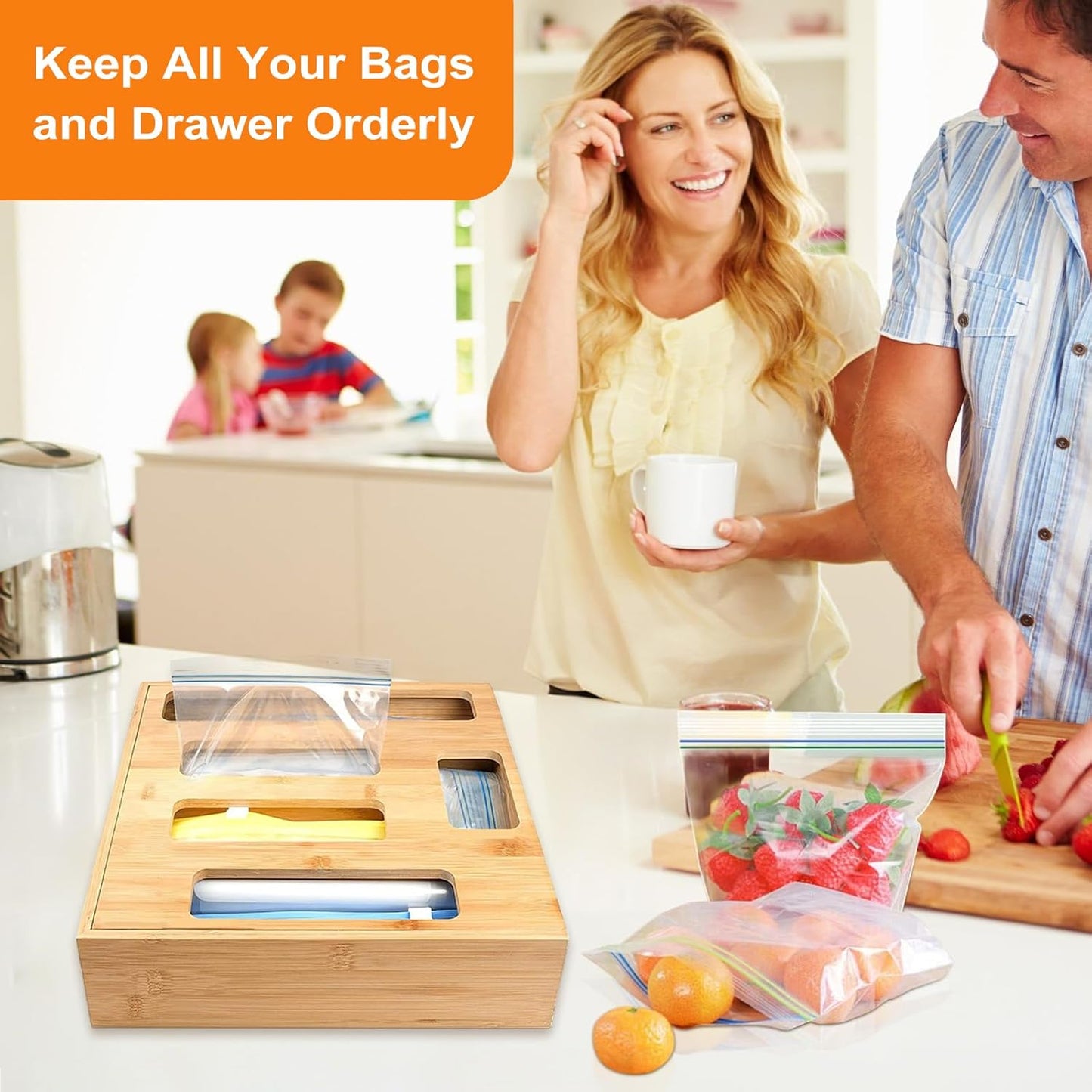 Plastic Bag Organizer for Drawer, Bamboo Food Storage Bags Container, Practical Accessories for Kitchen Organization, Compatible Gallon, Quart, Sandwich Snack, Natural (1 Box 5 Slots)