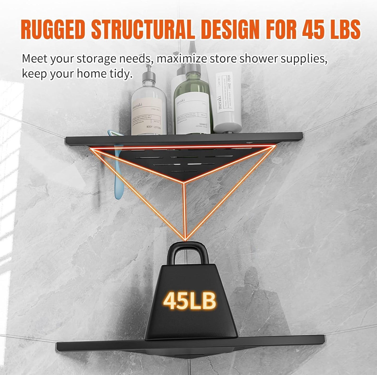 Corner Shower Shelf with Razor Hole, Modern Sturdy Shower Caddy, 10" 304 Stainless Steel Shower Organizers Bathroom Shelf for Tile Wall, No Drilling Grout Mount Shelf for Shower,Bathroom Accessories