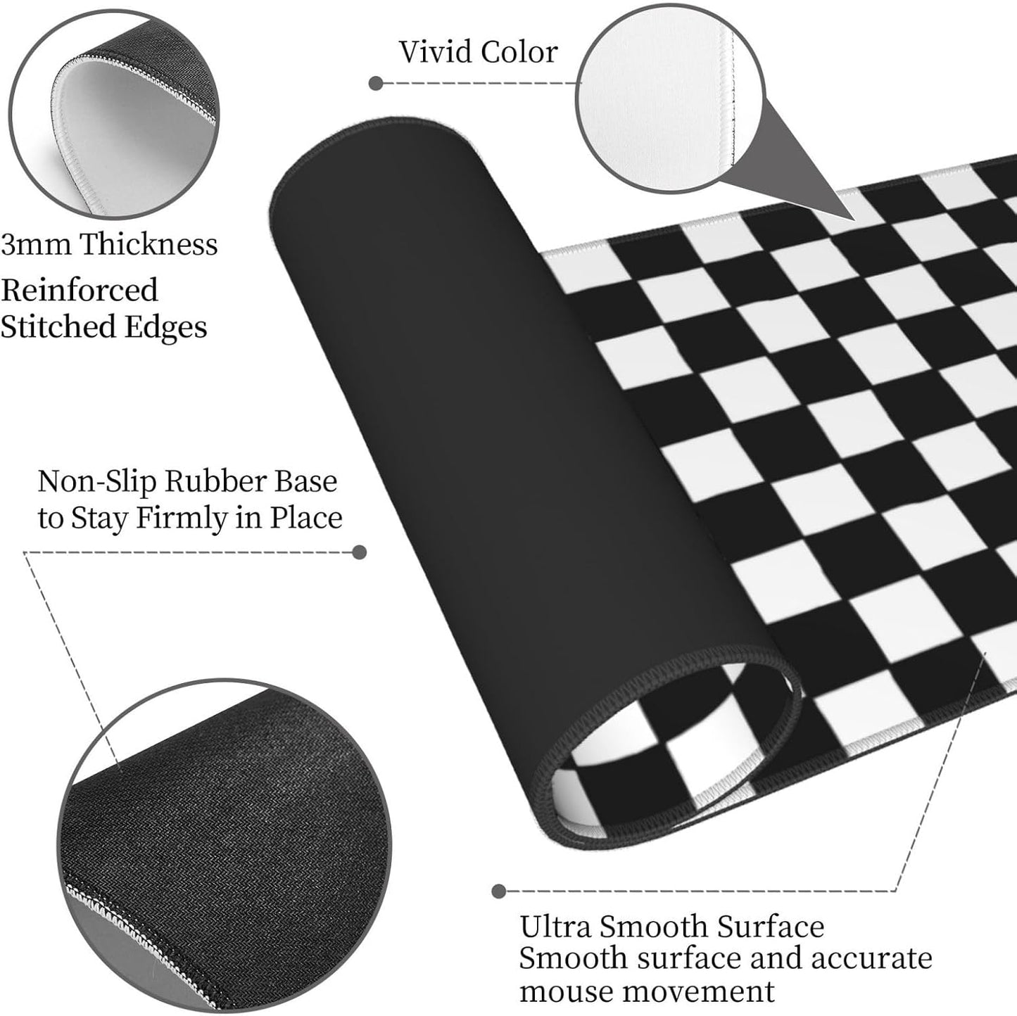 Black and White Checkered Gaming Mouse Pad, Large Mouse Pad for Desk Mat XXL XL Mousepad, Big Keyboard Pad Office Desk Accessories Decor