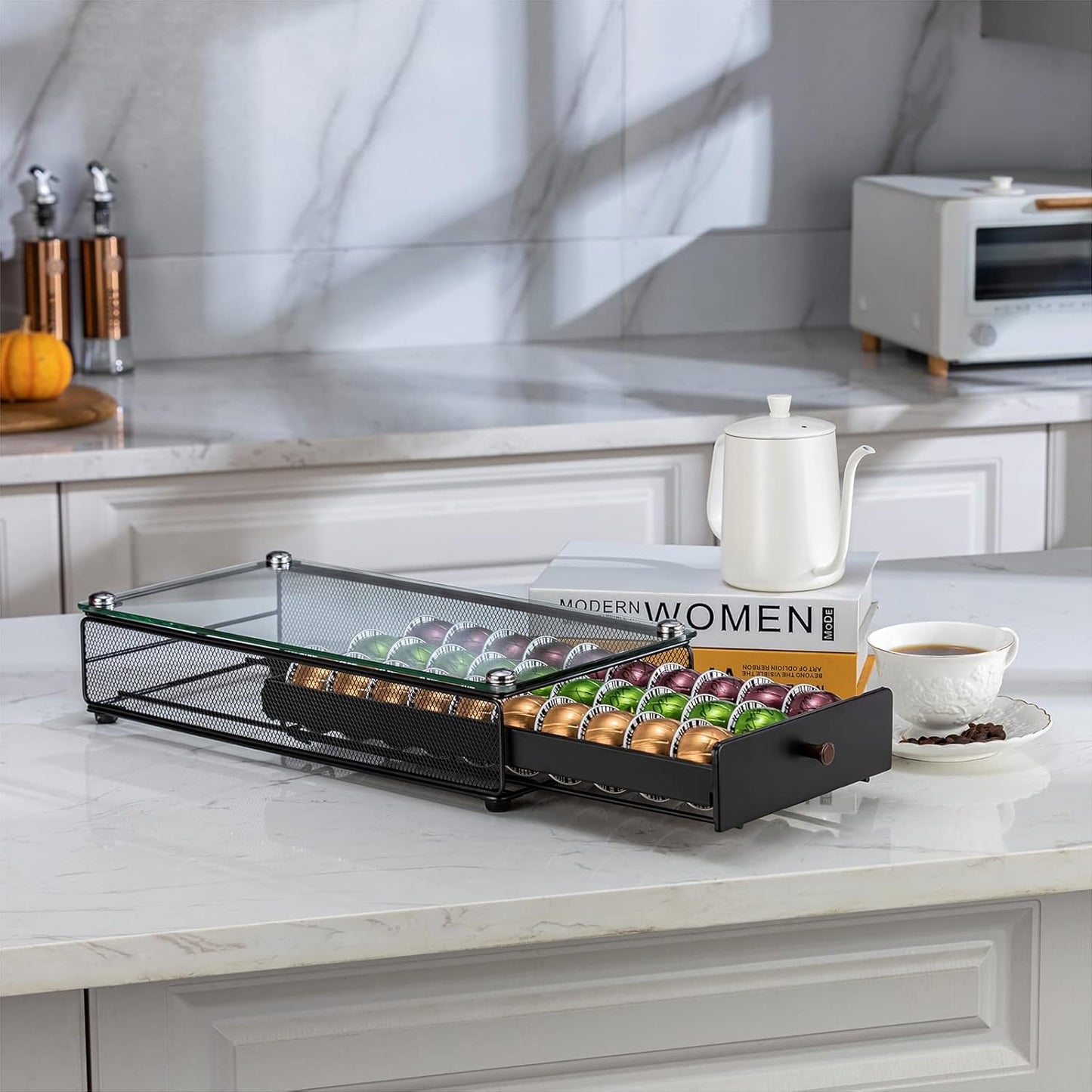 ZCDCP Nespresso Vertuo Pod Holder Coffee Capsule Drawer Black 30 Pods