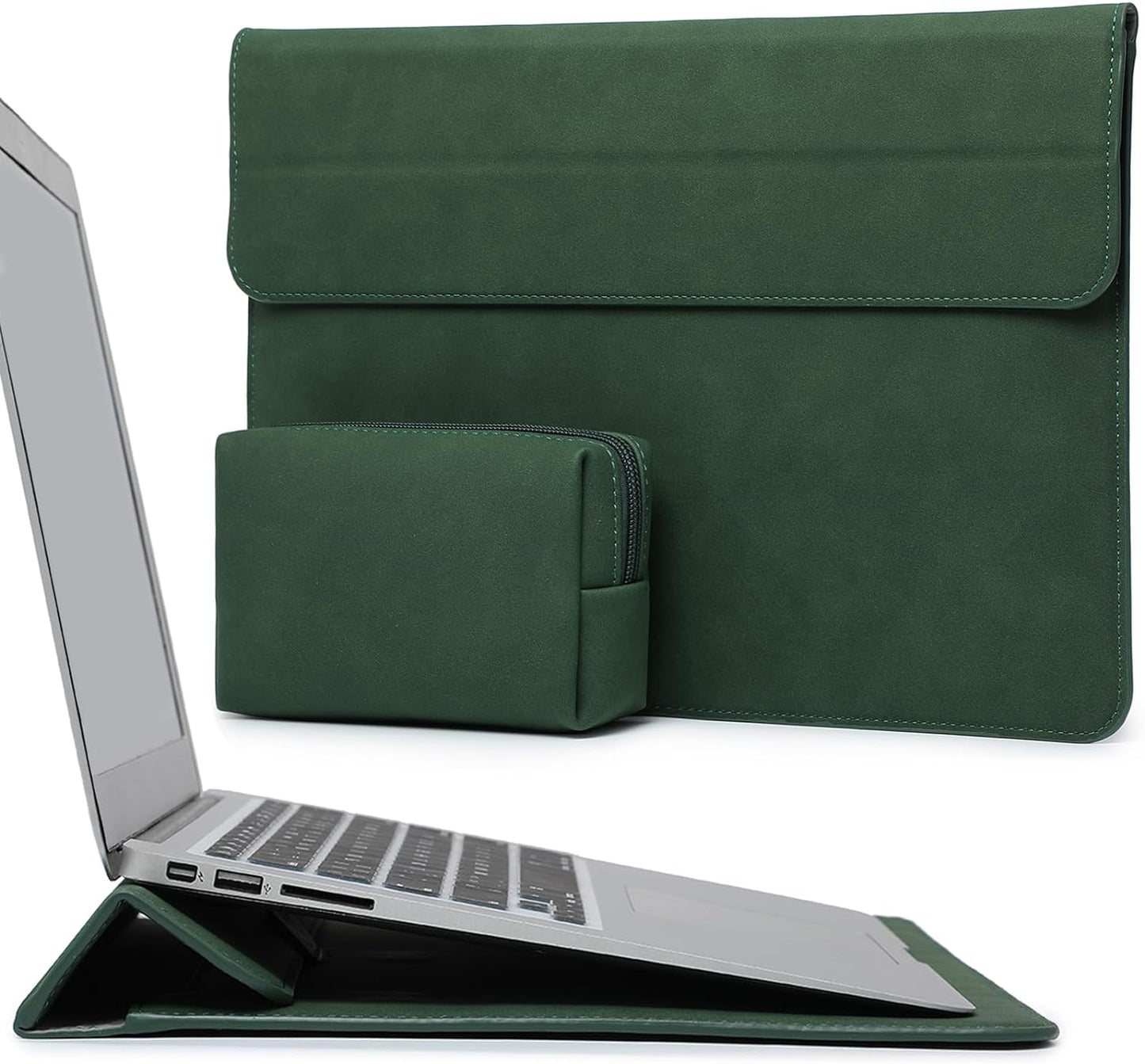 HYZUO 13 Inch Laptop Sleeve Case with Stand for 2025-2018 MacBook Air 13 M4 M3 M2 M1, 2025-2016 MacBook Pro 13 M2 M1, 13" iPad Pro/Air, Surface Pro 11/10/9, XPS 13, with Pouch, Midnight Green