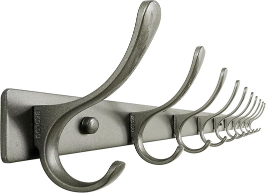 SKOLOO Coat Rack Wall Mounted - 10 Hooks, Heavy Duty, Stainless Steel, Metal Wall Hanger, Sturdy Coat Hooks for Hanging Coats, Jacket, Clothes, Hat, Matte Grey