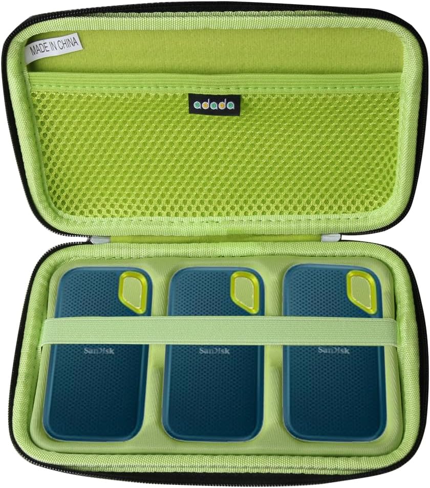 Adada Hard Case for SanDisk 500GB / 250GB / 1TB / 2TB Extreme Portable SSD (Black+Green, Case for 3 Hard Drives)