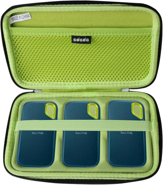 Adada Hard Case for SanDisk 500GB / 250GB / 1TB / 2TB Extreme Portable SSD (Black+Green, Case for 3 Hard Drives)