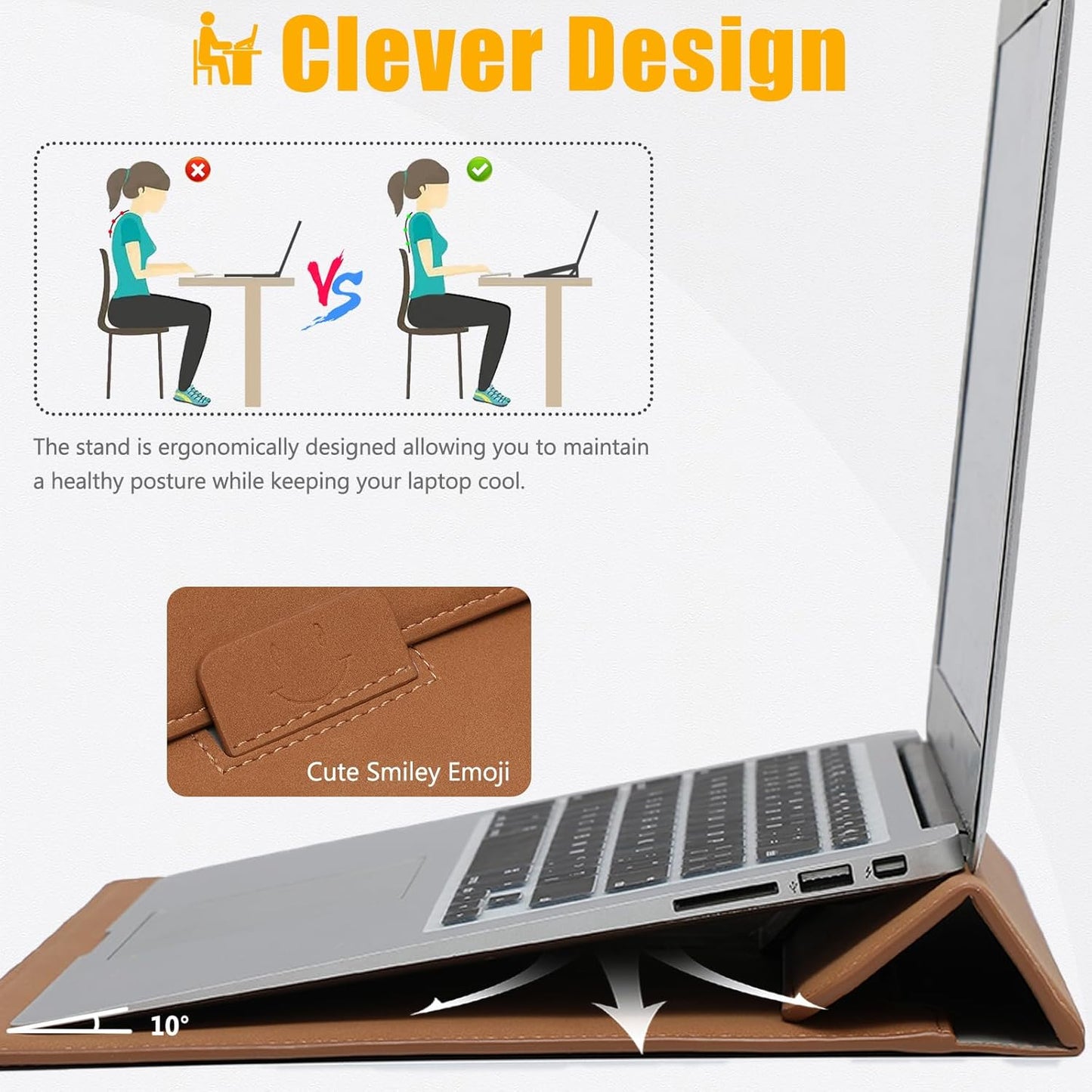 HYZUO 13 Inch Laptop Sleeve Case with Stand for 2025-2018 MacBook Air 13 M4 M3 M2 M1, 2025-2016 MacBook Pro 13 M2 M1, 13" iPad Pro/Air, Surface Pro 11/10/9, XPS 13, with Pouch, Brown