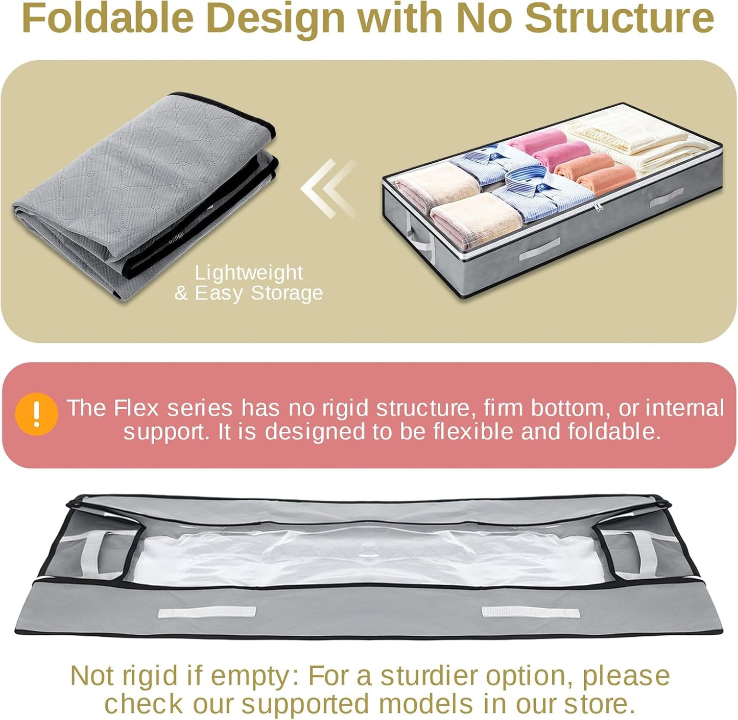 4 Pack 5.5 Inches High Under Bed Storage Containers, Low Profile Under Bed Storage Containers, Foldable Underbed Bag Stackable Closet Organizers for Blankets Clothing Comforter Wrapping Paper
