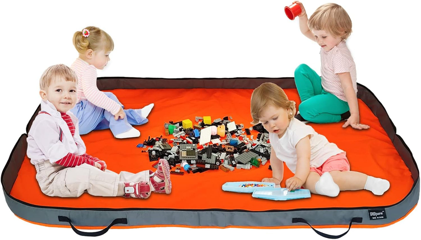 Toy Storage Basket Play Mat for Building Bricks & Blocks - Toy Storage Bags Play Mat with Zipper - Easy use to keep the Kids Rooms neat & tidy - 55 Inches Large size - Orange