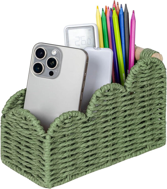 CubesLand Scalloped TV Remote Control Holder Bedside Candy Organizer, Office Desk Storage Organizer Accessories, Pen Pencil Cup, Makeup Brush Holder, Fits Farmhouse Rustic Decor, Earth Friendly, Green