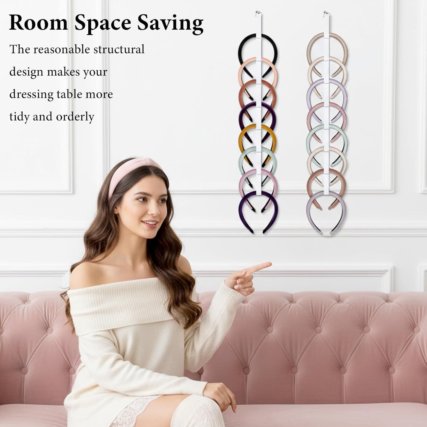 3 Pcs Headband Holder Organizer for Girl Headpiece Hanger Organizer White Hair Hoop Display Hair Accessories Organizers Bedroom College Dorm Decor Vertical Hanging Hairband Storage for Girls Women
