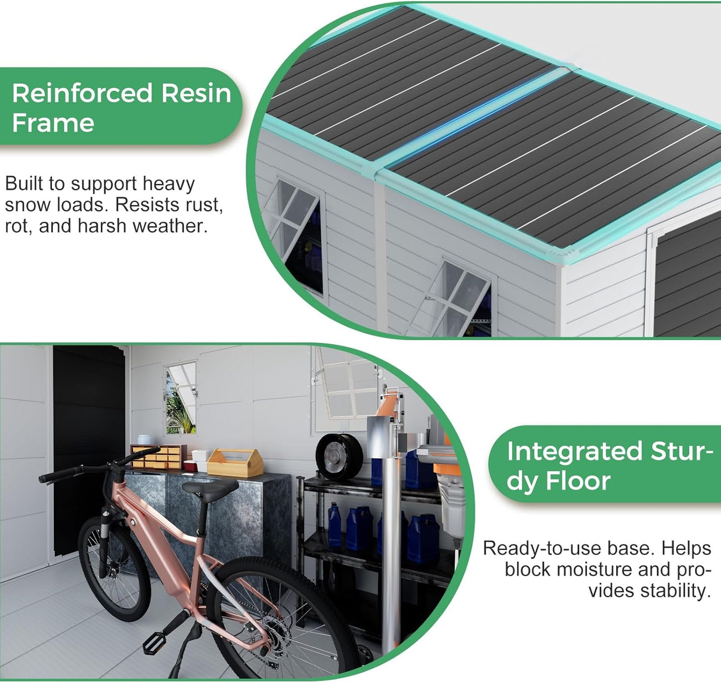 4x8 FT Plastic Storage Sheds Outdoor with Floor and Openable Window, Lean to Resin Shed Easy to Install, Compact Sheds & Outdoor Storage/Tool Shed for Garden & Backyard, Gray