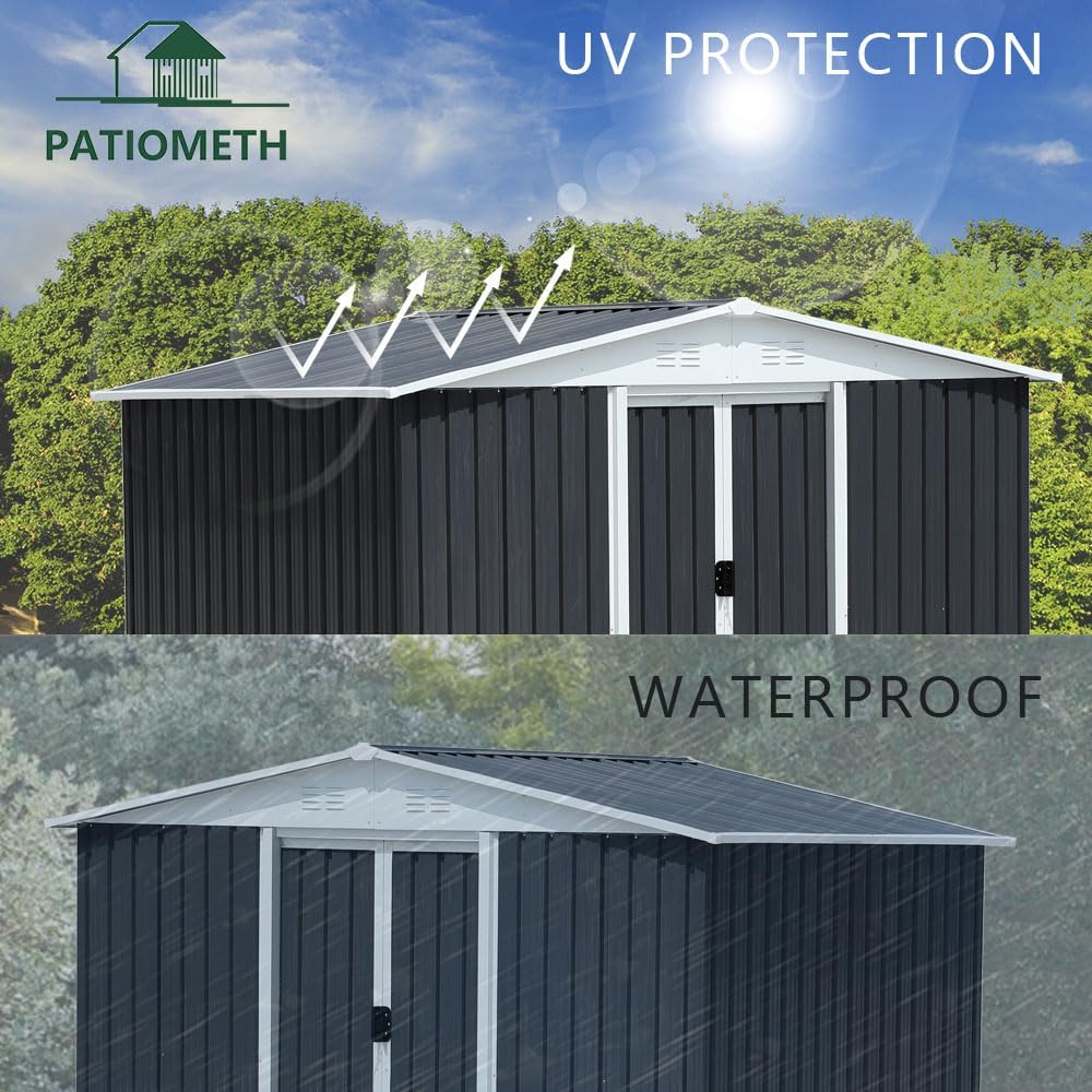 8' x 6' Outdoor Metal Storage Shed Outdoor Shed Galvanized Steel Garden Shed with Sliding Door and Window for Ventilation Storage Sheds House for Backyard Garden