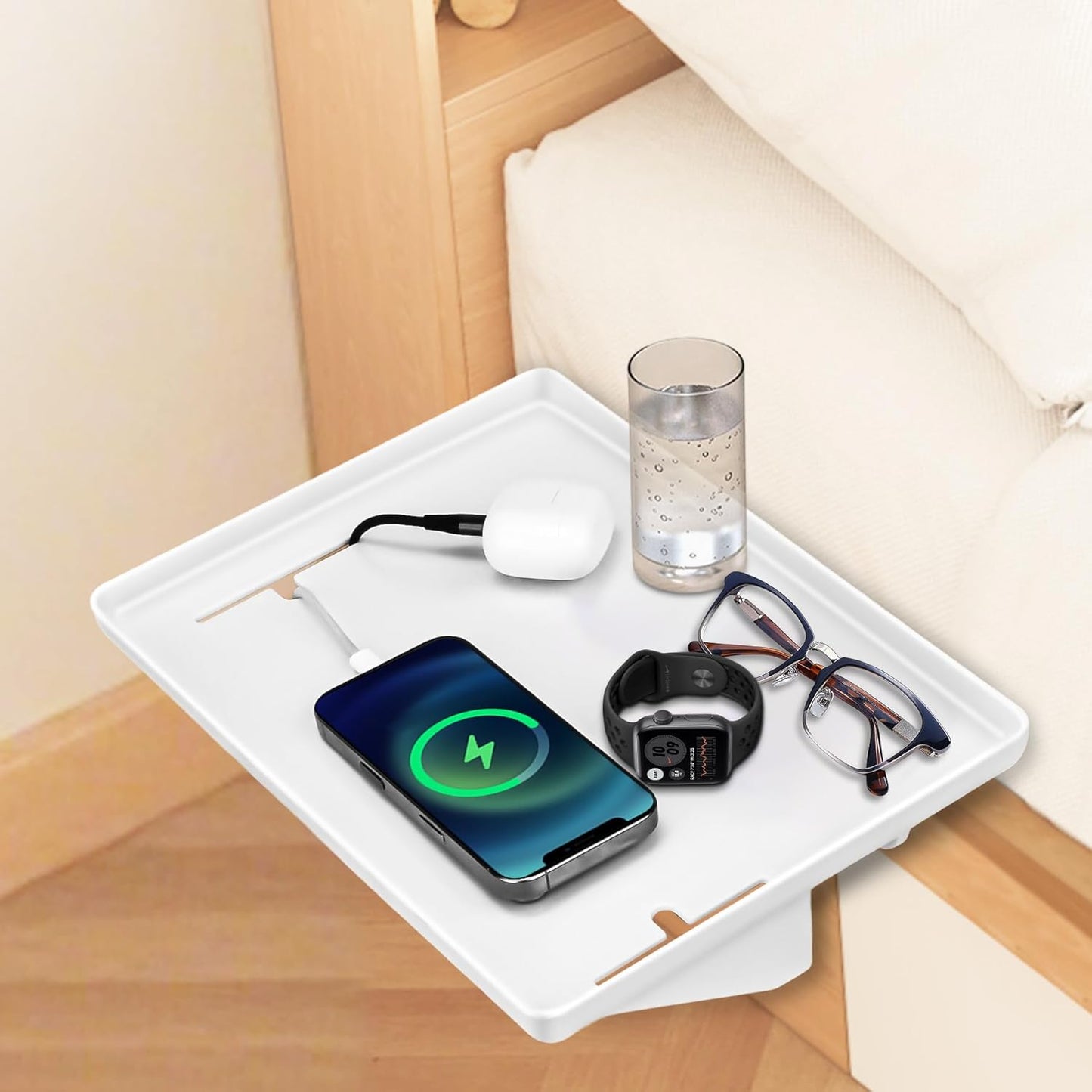 Bedside Shelf for Bunk Beds & Top Bunk, Clip On Nightstand with Cable Catch, White, 35lbs Capacity, College Dorm Room & Kids Room (White)