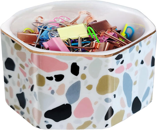 Paper Clip Holder Ceramic Paper Clip Holders Paperclips Holder Dispenser Cute Terrazzo Marble Paper Clip Organizer for Desk Binder Clip Holder Bobby Pin Hair Clip Holder Gift for Office Pink
