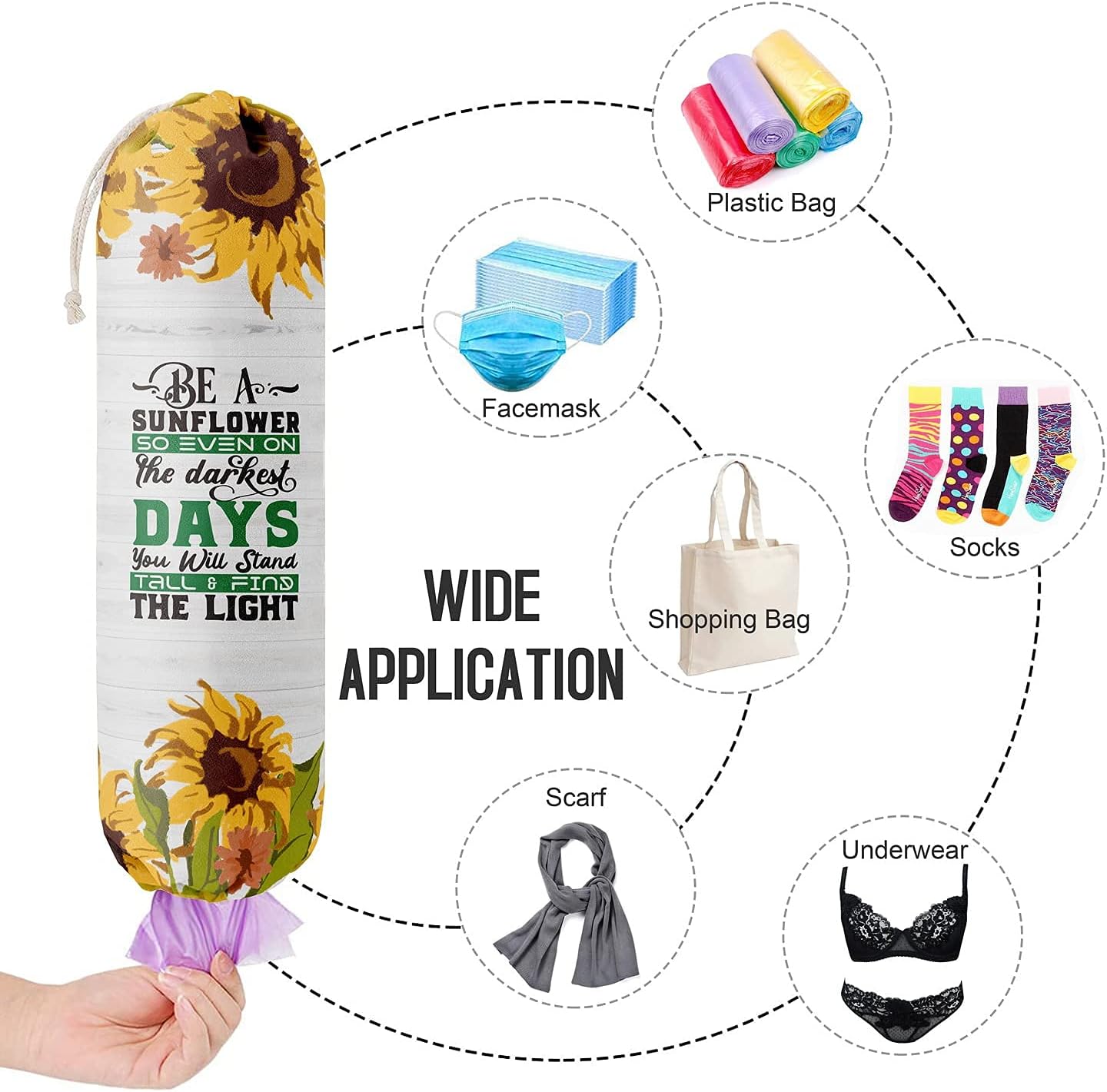 Sunflower Grocery Bags Holder Organizer - Wall Mount Plastic Bags Storage Container Dispenser - Gift for Women, Mother, Grandmother, Friend