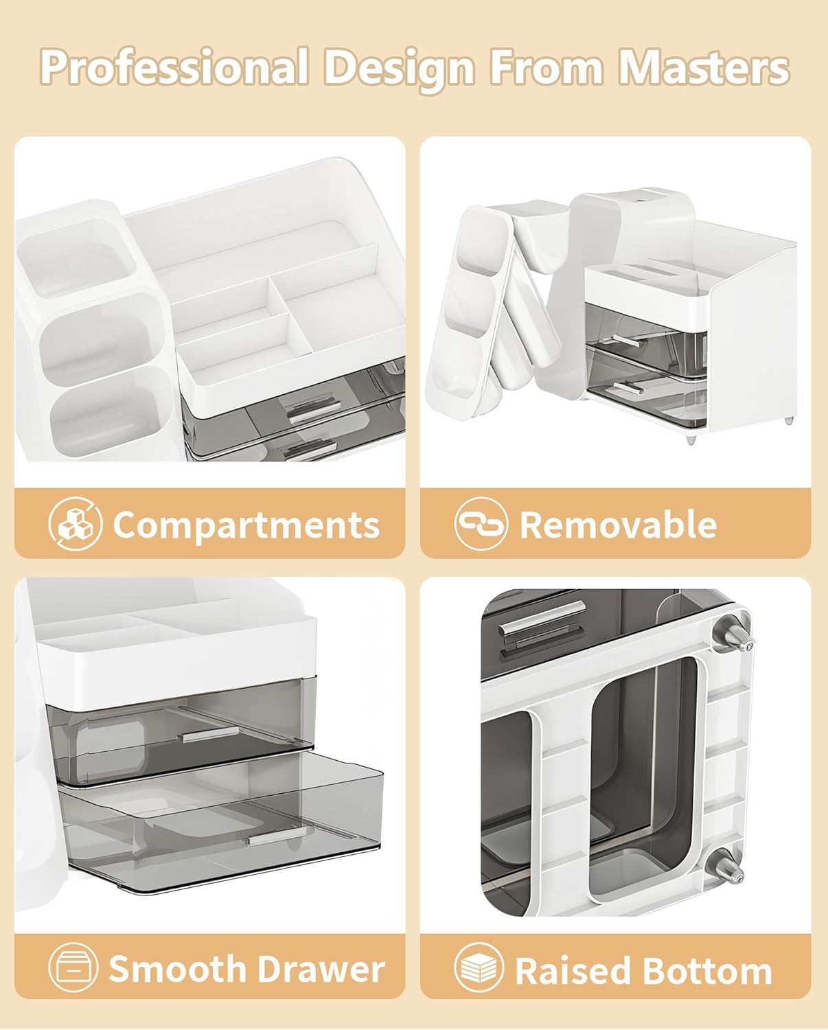 Makeup Organizer with Drawers, Skincare Organizer (Large Size Thick), Storage Box Cosmetic Display Cases, Make up Organizers for Vanity, Dresser, Desk, Kitchen, Countertop (White)