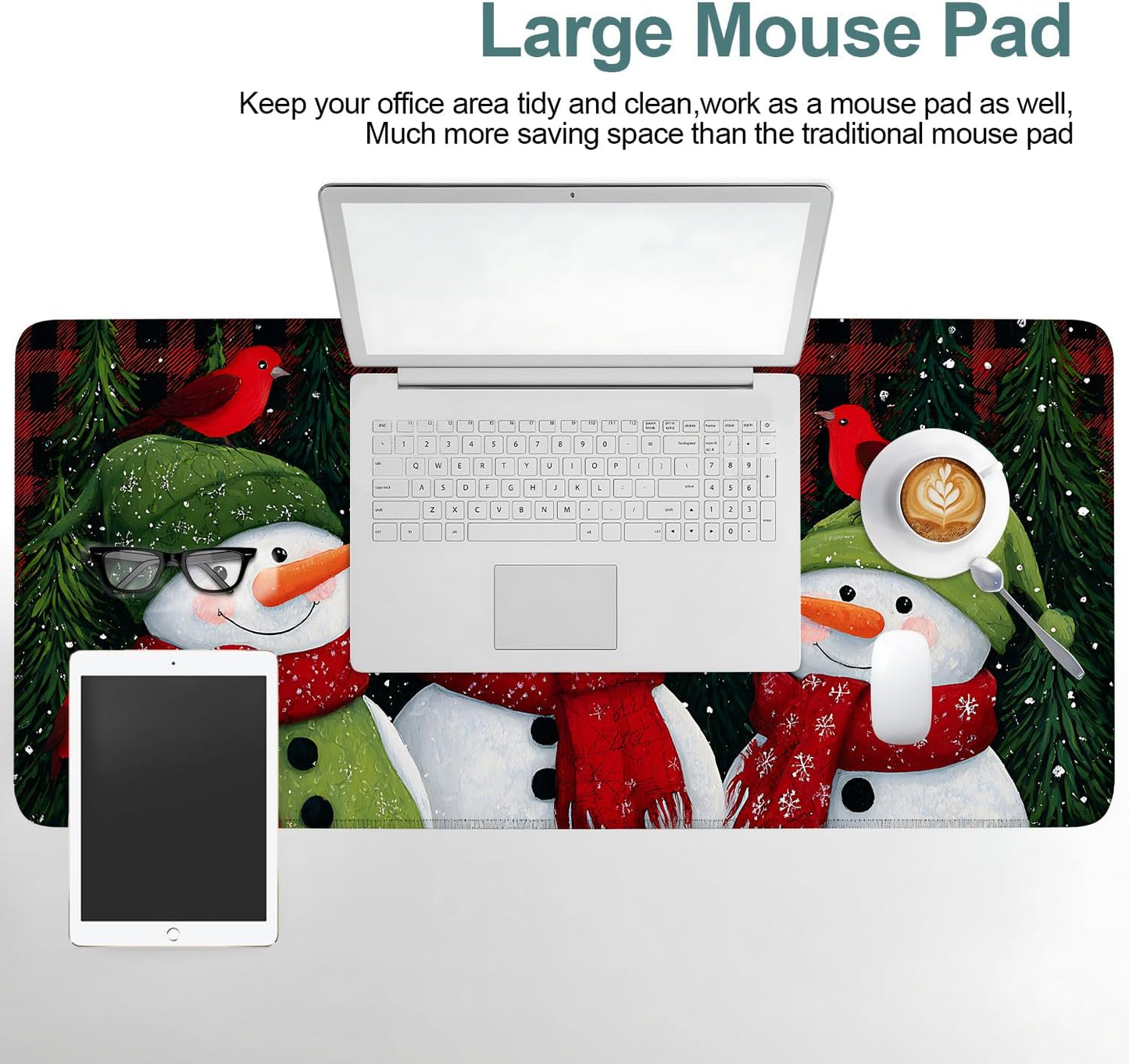Three Snowmen Gaming Mouse Pad 35.4"x15.7"Desk Mat Anti-Slip Rubber Base & Durable Stitched Edges for Gamers Smooth Mouse Writing Surface for Desk Office/Home