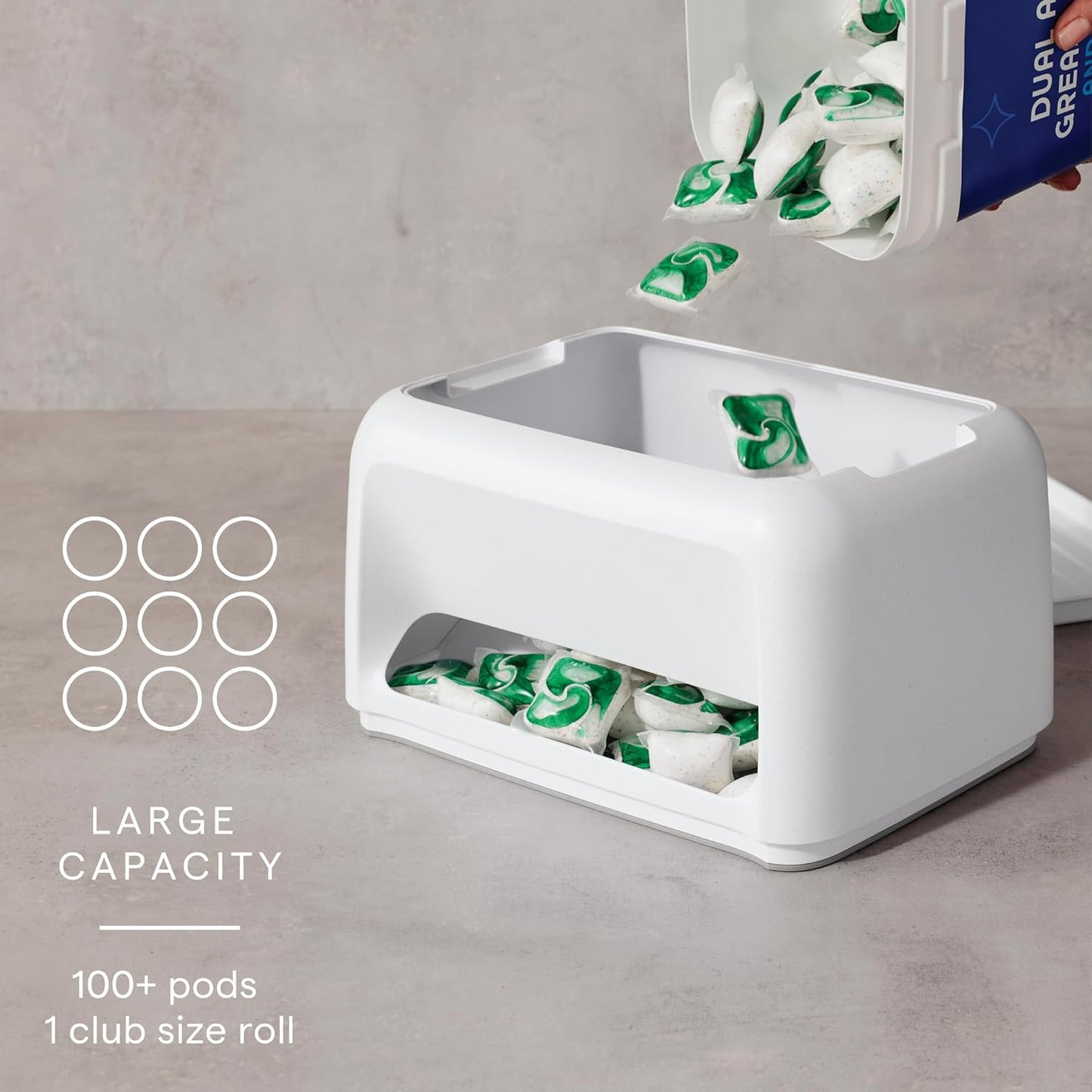YouCopia SinkSuite Bag & Pod Dispenser, Standing Garbage Bag and Dishwasher Pod Organizer with Removable Lids for Storage, Speckled White