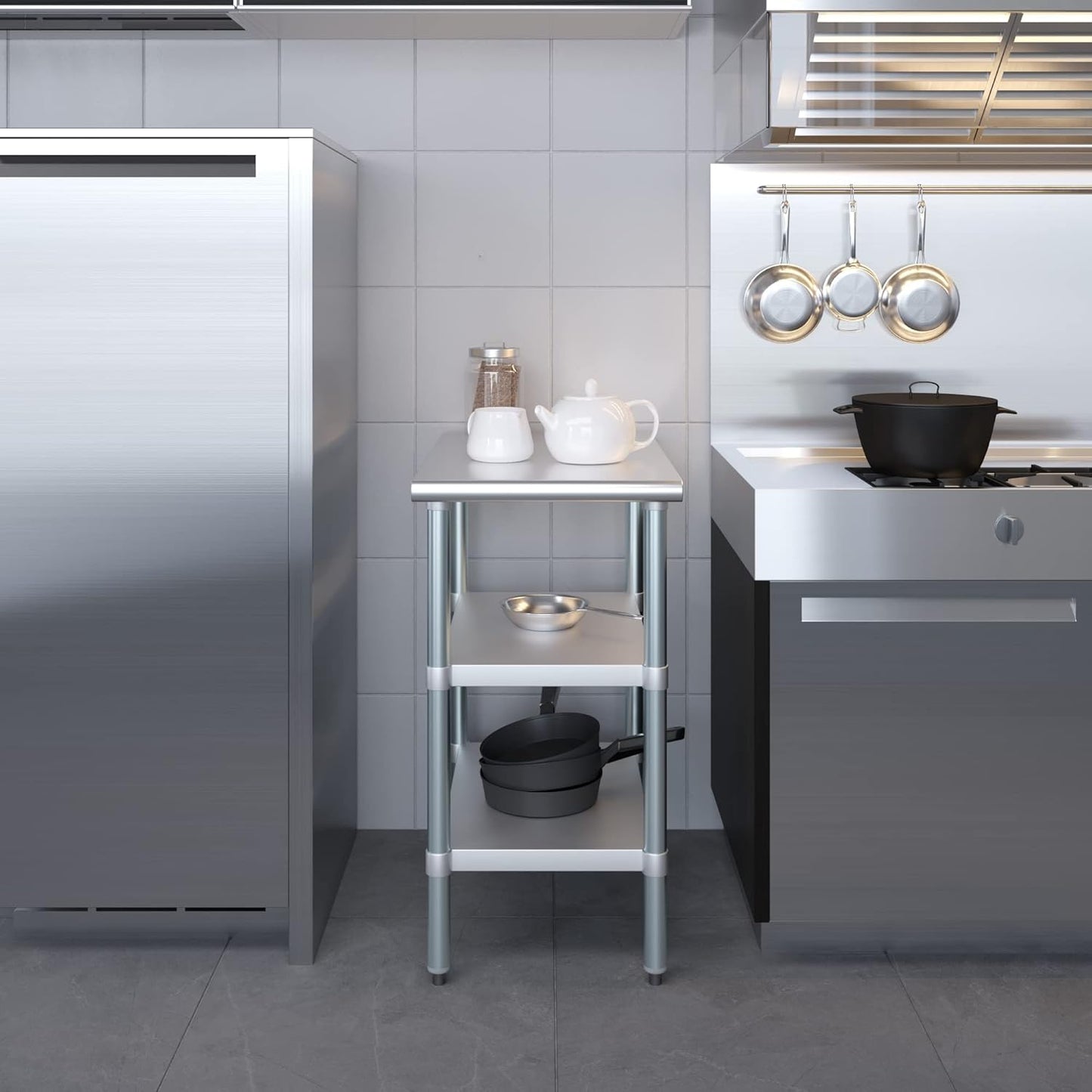 AmGood Stainless Steel Work Table with 2 Shelves | NSF | Metal Utility Table (18" Long x 30" Deep)
