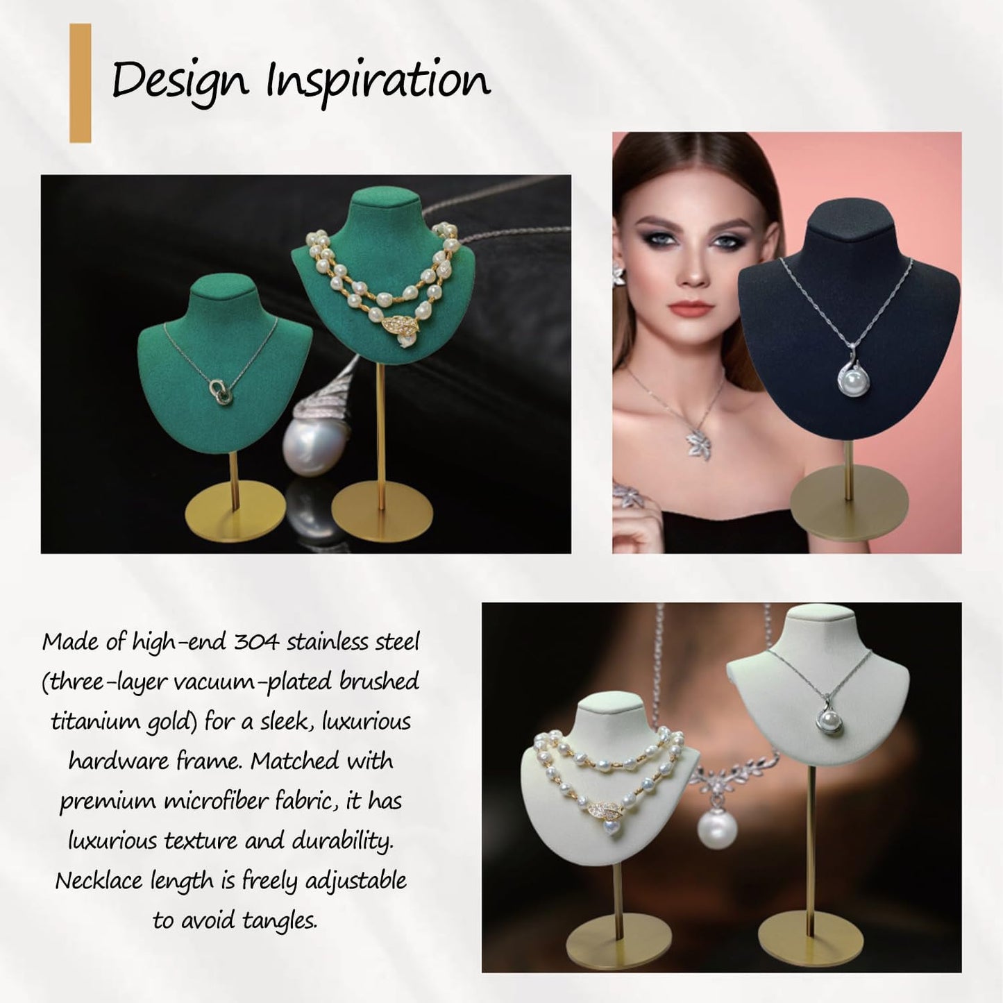 Necklace Display Stand For Selling Velvet Chain Jewelry Bust Holder Organizer With Stainless Steel Stand Jewelry Display