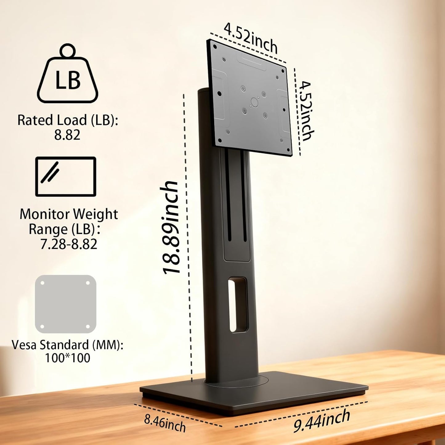 2026 Version Ergonomic VESA Monitor Stand, 150mm Spring Height adjustment,, Tool-Free Base, Swivel, Tilt & Rotation, for 26–32" Monitors, 7.28–8.82 lb, 100x100mm Vesa Mount (7.28～8.82LB)