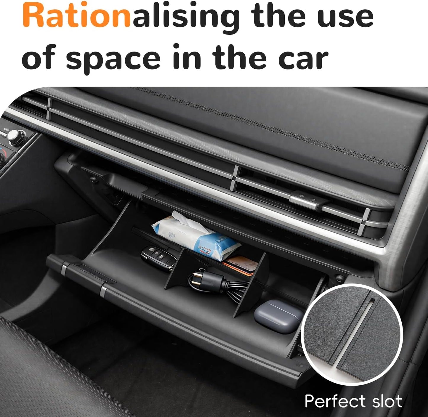 MARCHFA Center Console Glove Box Divider Organizer Compatible for 2024 2025 2026 Hyundai Santa Fe Accessories Console Divider Organizer