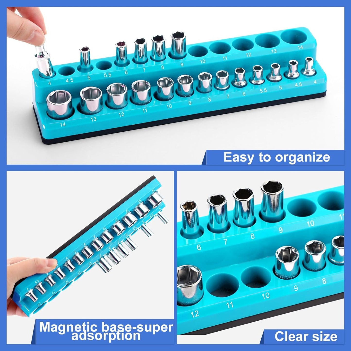 12 Pcs Magnetic Socket Organizer Set Compatible with SAE and Metric Magnetic Holders 1/4'', 3/8'', 1/2'' Drive Socket Trays Hold 286 Standard and Deep Size, No Sockets(Colors B)