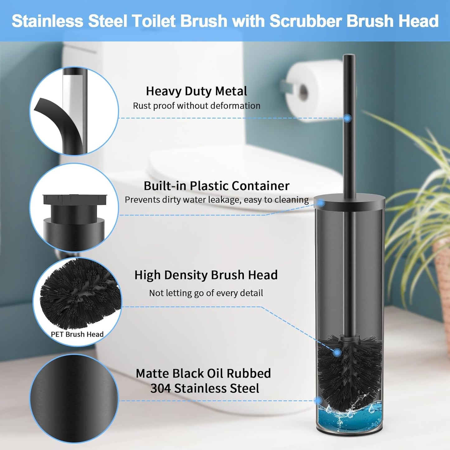 Stainless Steel Toilet Brush and Holder Set Oil Rubbed Matte Black Heavy Duty Toilet Bowl Brush with Long Handle for Bathroom and Farmhouse