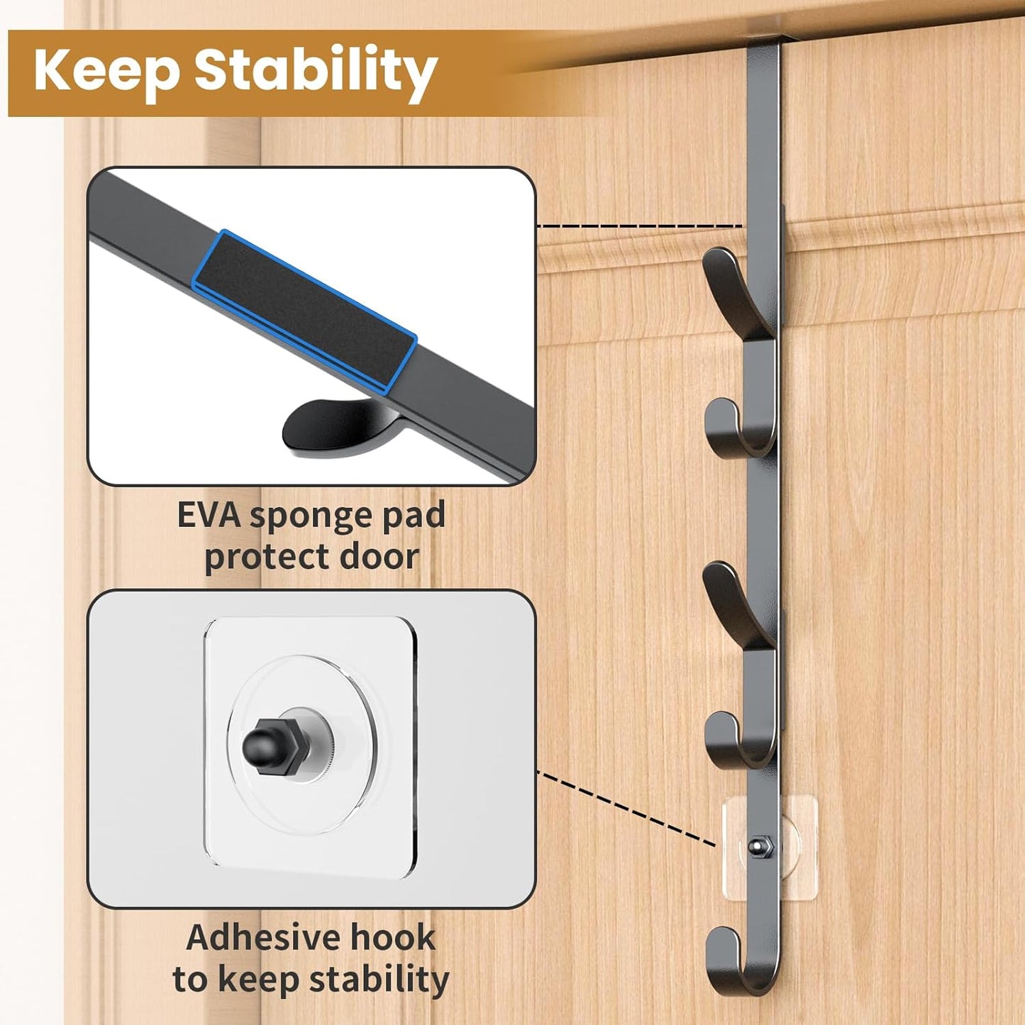 Over The Door Hooks, Metal Door Hooks for Hanging, Over The Door Purse Organizer for Coat Hanger, Back of Shower Door for Hanging Towel Rack Clothes, Hat, Bathroom, Closet (Black-3Packs)