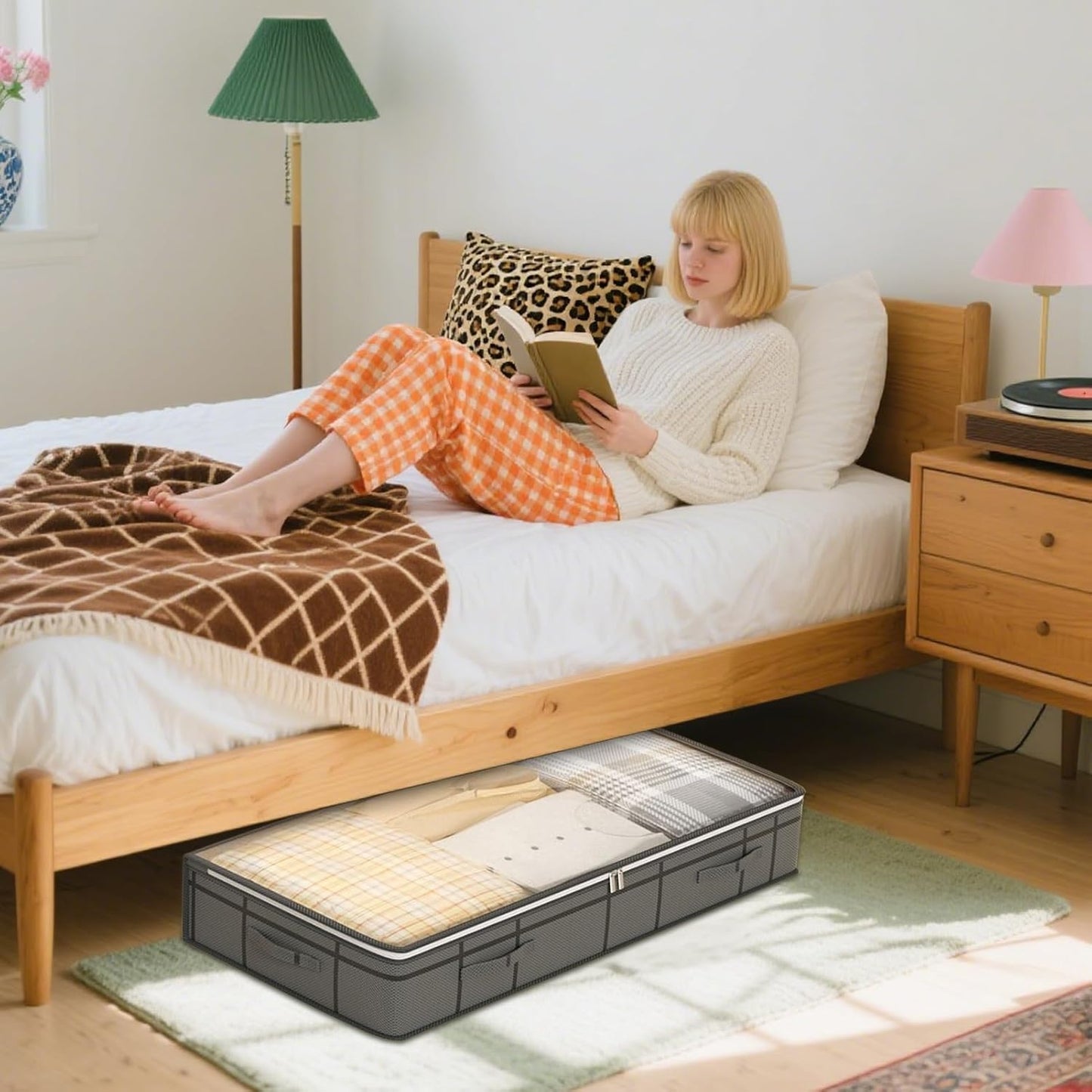 Under Bed Storage Bins - Spacious Clothing Organizer Drawer, Foldable Fabric Holder, Low Profile Blanket Box, Clear Top Access | Practical Dorm for Bedroom Apartment Closet Use