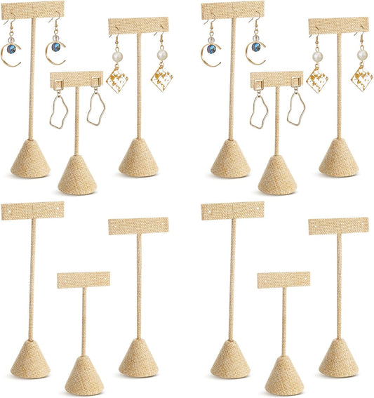 Marsui 12 Pcs Earring Display Set Earring T Bar Display Earring Holders with 3 Heights Earrings Display Stand for Jewelry(Linen Color)