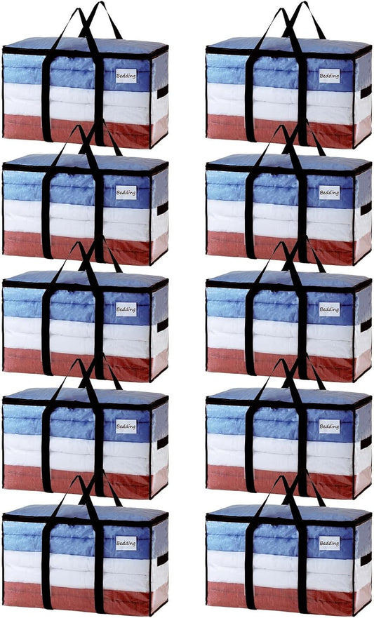 TAILI Extra Large Moving Bags, 10 Pack Clear Heavy Duty Totes for Storage with Visible Window, Wrap Around Handles, Storage Bags for Space Saving, Alternative to Moving Boxes