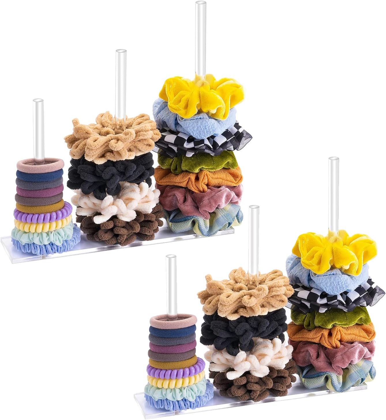 SMUK 2Packs 3-Tiers Acrylic Scrunchie Holder Stand, Clear Hair Tie Organizer Storage for Women Teen Girls Gifts Scrunchy Hair Accessories Organizer