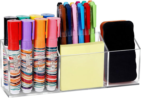 Ameceres Magnetic Pen Holder Classroom Organization Acrylic Marker Holder for Whiteboard Refrigerator Locker Accessories Pencil Dry Erase Marker Basket (3 Compartments * 1)