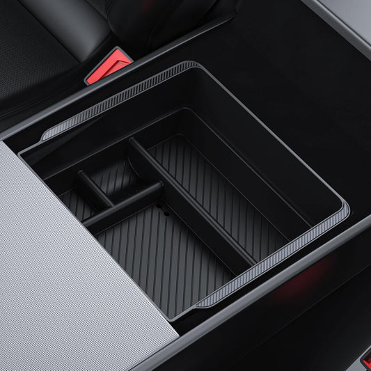 BASENOR 2026 Tesla Model Y Model 3 Armrest Storage Box, Center Console Organizer (Carbon Edition) for Tesla 3 Highland 2024 2025 2026 Model Y 2025 2026 Juniper (Standard/Premium/Performance)
