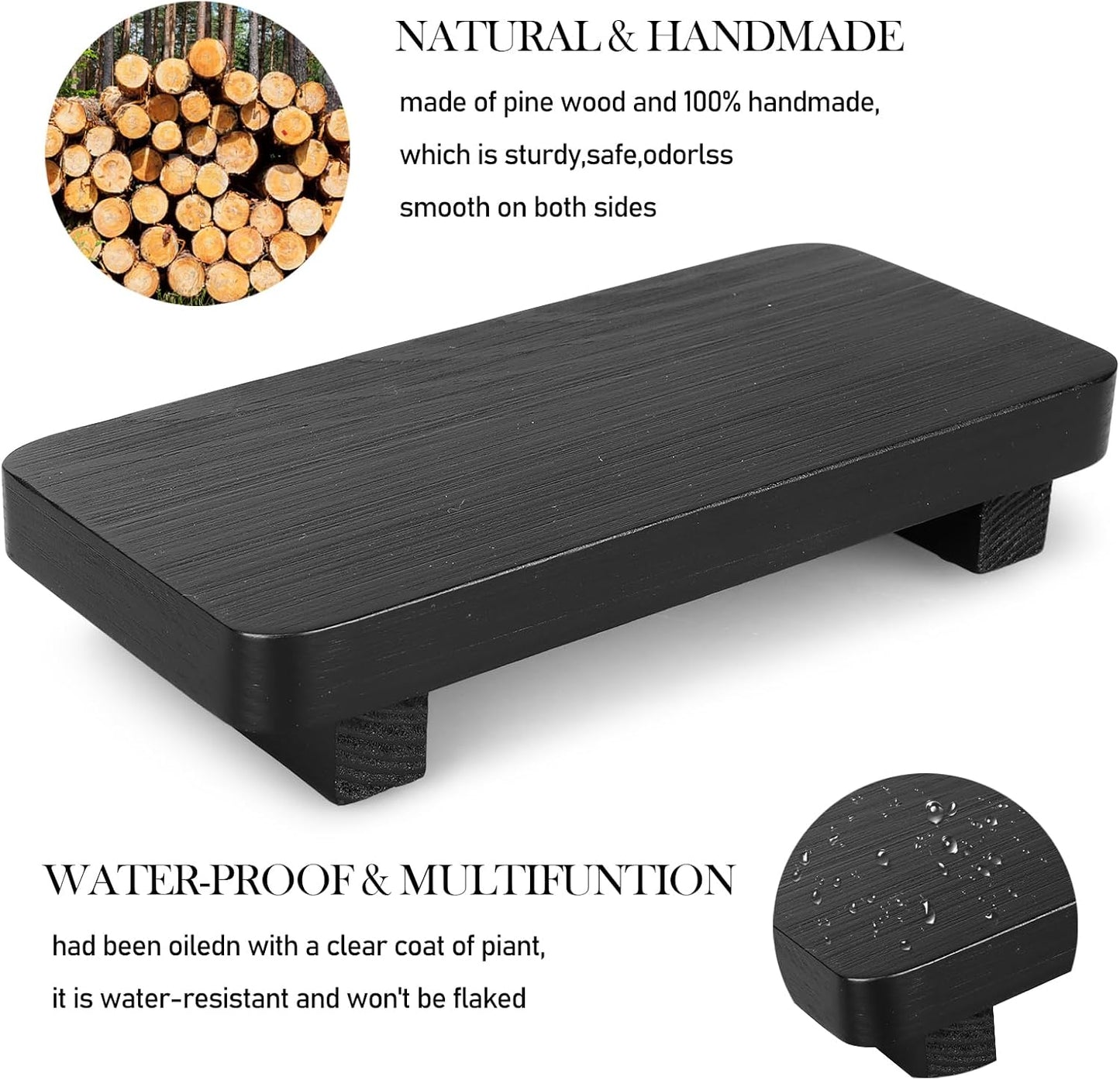 Small Black Kitchen Sink Soap Holder for Counter Dish Soap Dispenser Wooden Display Risers for Bathroom Decor Farmhouse Wood Pedestal Stand Kitchen Accessories Countertop Vanity Decorative Tray