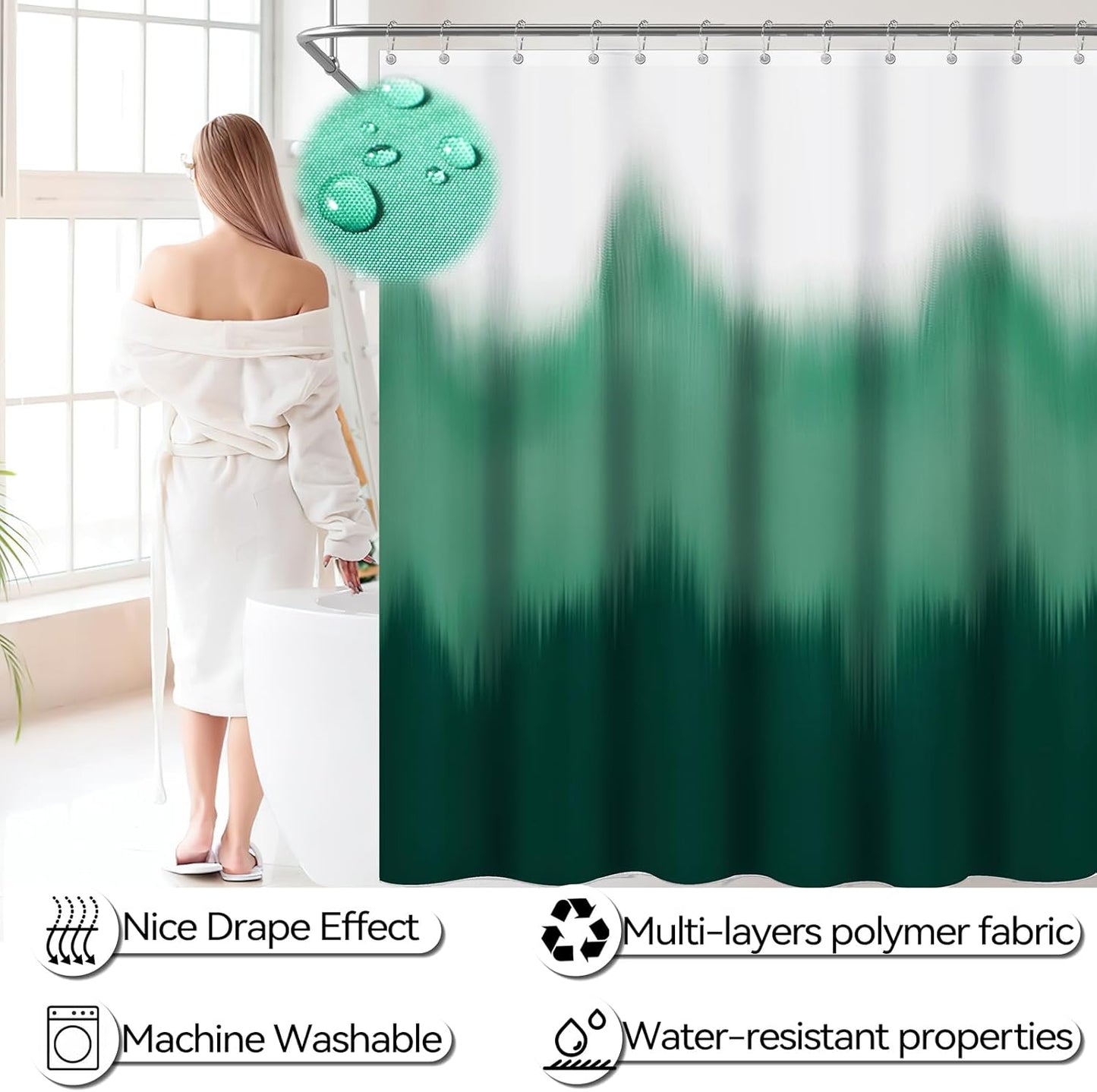 iMucci Bathroom Accessories Dark Green Bathroom Sets with Shower Curtain and Rug,Shower Curtain Set,Bath Rugs Home Decor