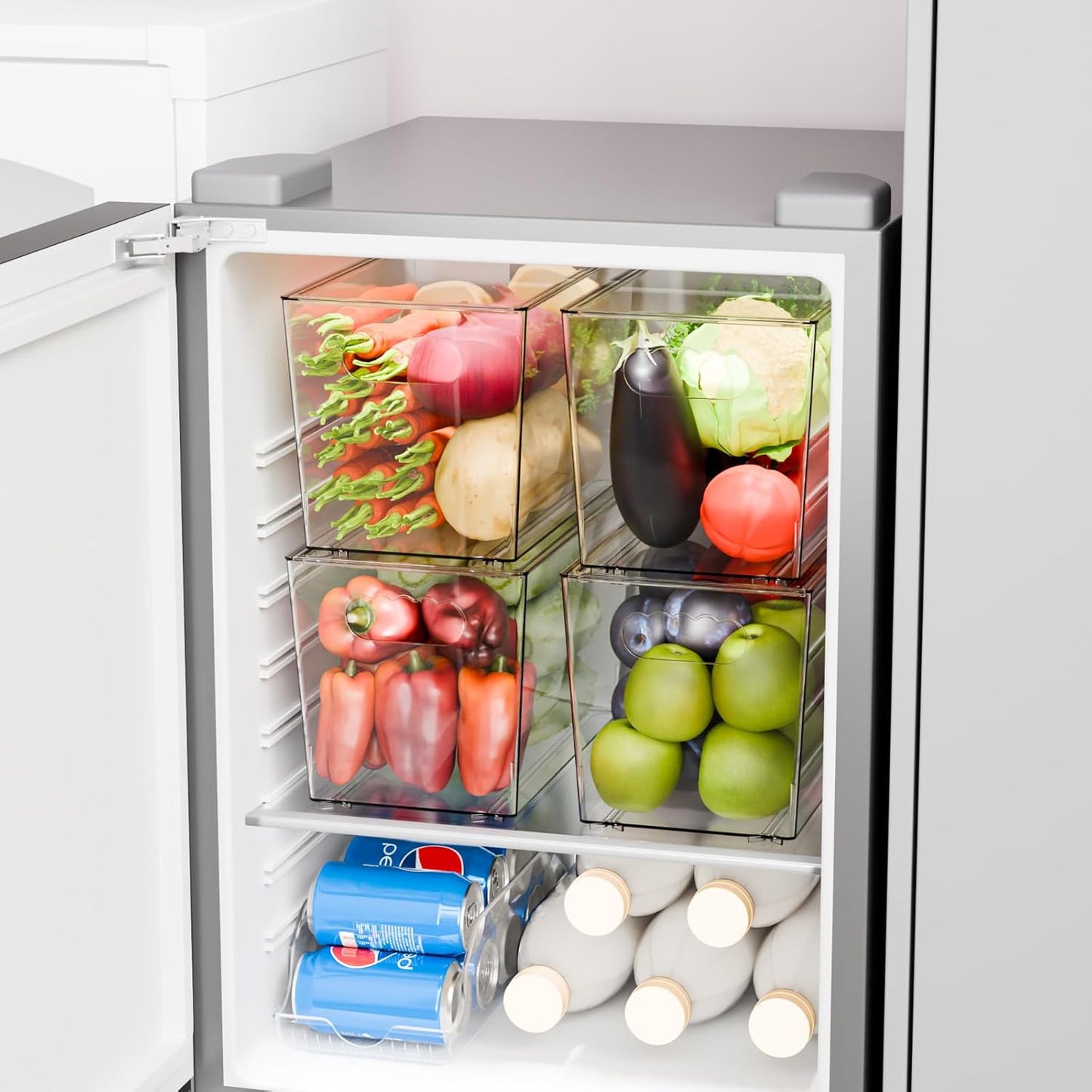Yieach 4 Pack Stackable Clear Organizer Bins With Lids & Handle,11.1″ Deep Plastic Hall Closet Storage Bins for Pantry,Refrigerator and Cabinets,Acrylic Container for Organizing Toy,Snacks Organizer