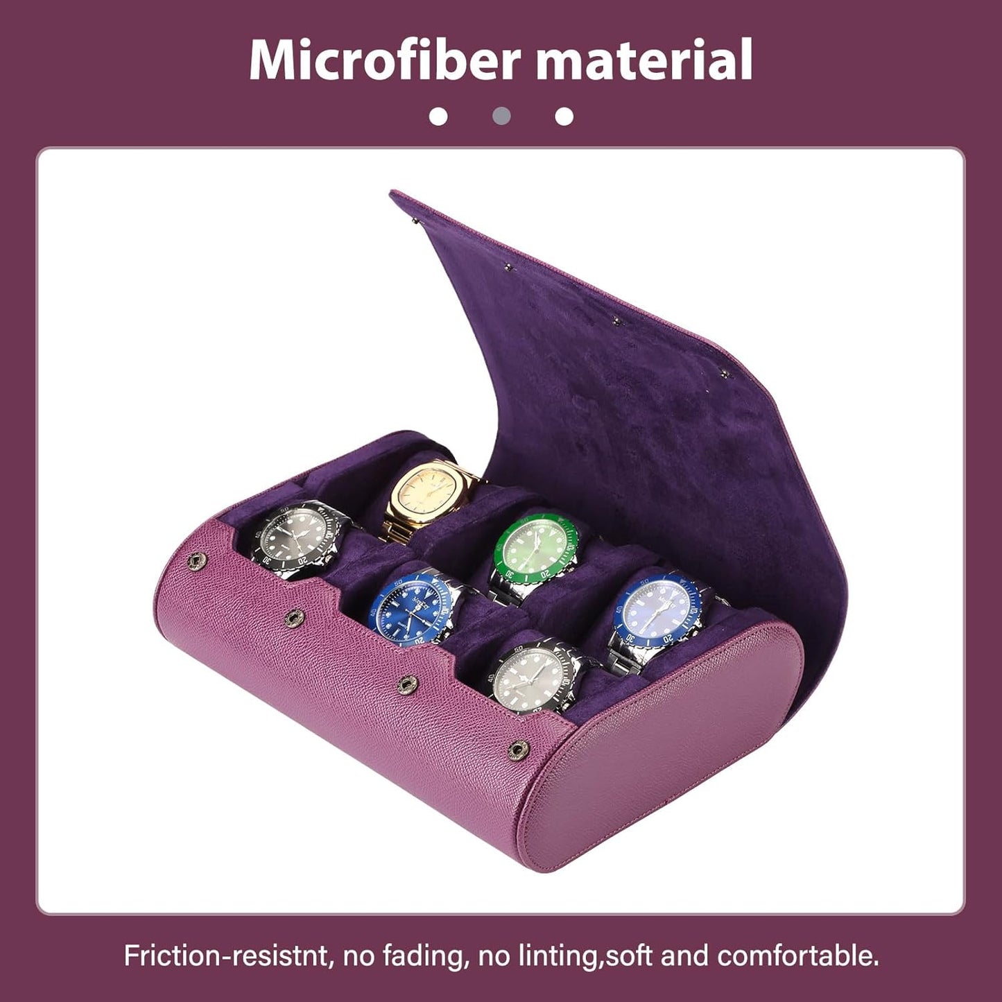 6 Watch Travel Cases for Men - Watch Roll 6 Slots Travel ﻿violet Multifunctional Watch Display Box Cabinet ，Christmas Gift for Man/Woman/Office, ﻿